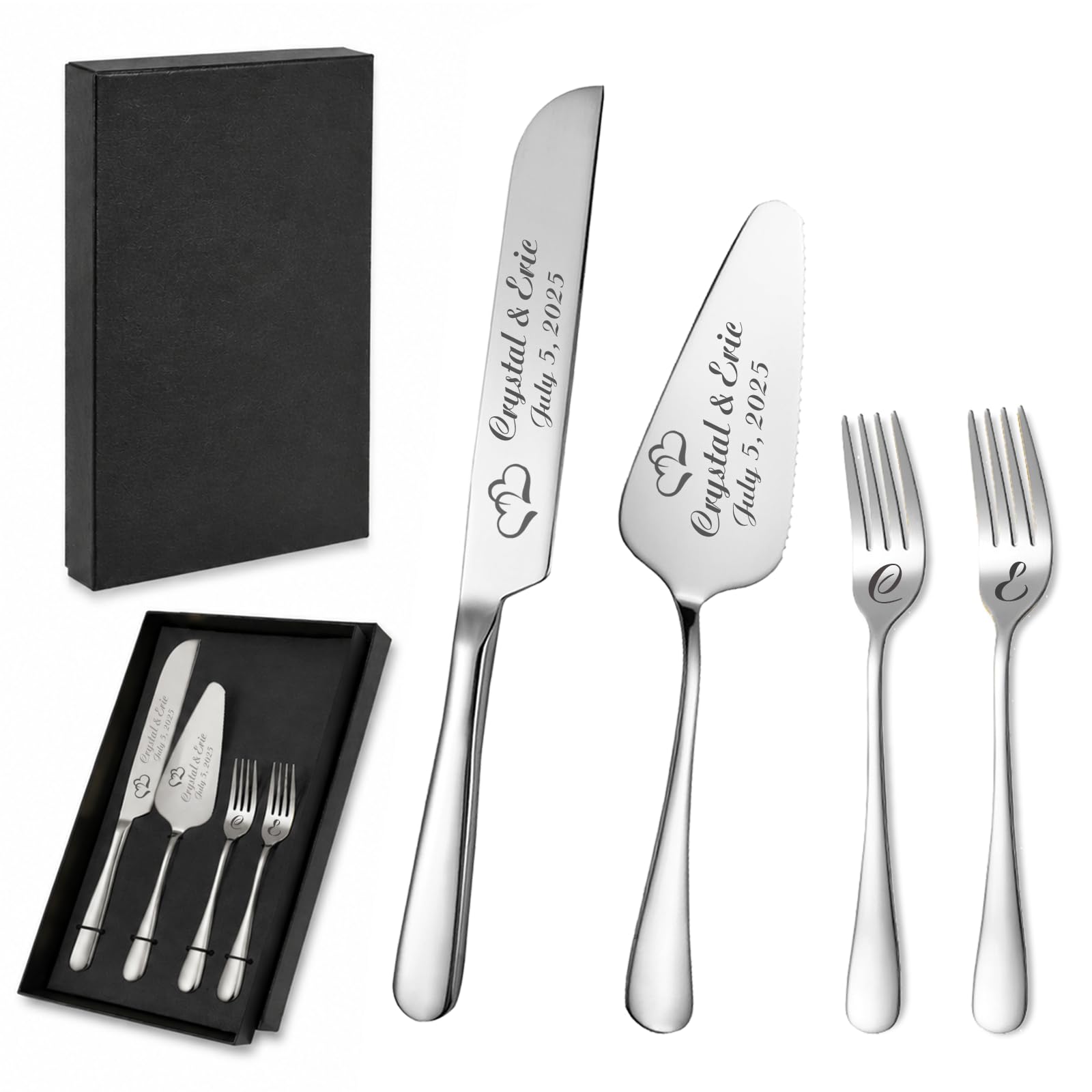 Personalized Wedding Cake Knife Set - Stainless Steel -8 Personalized Wedding Cake Knife Set - Stainless Steel -8