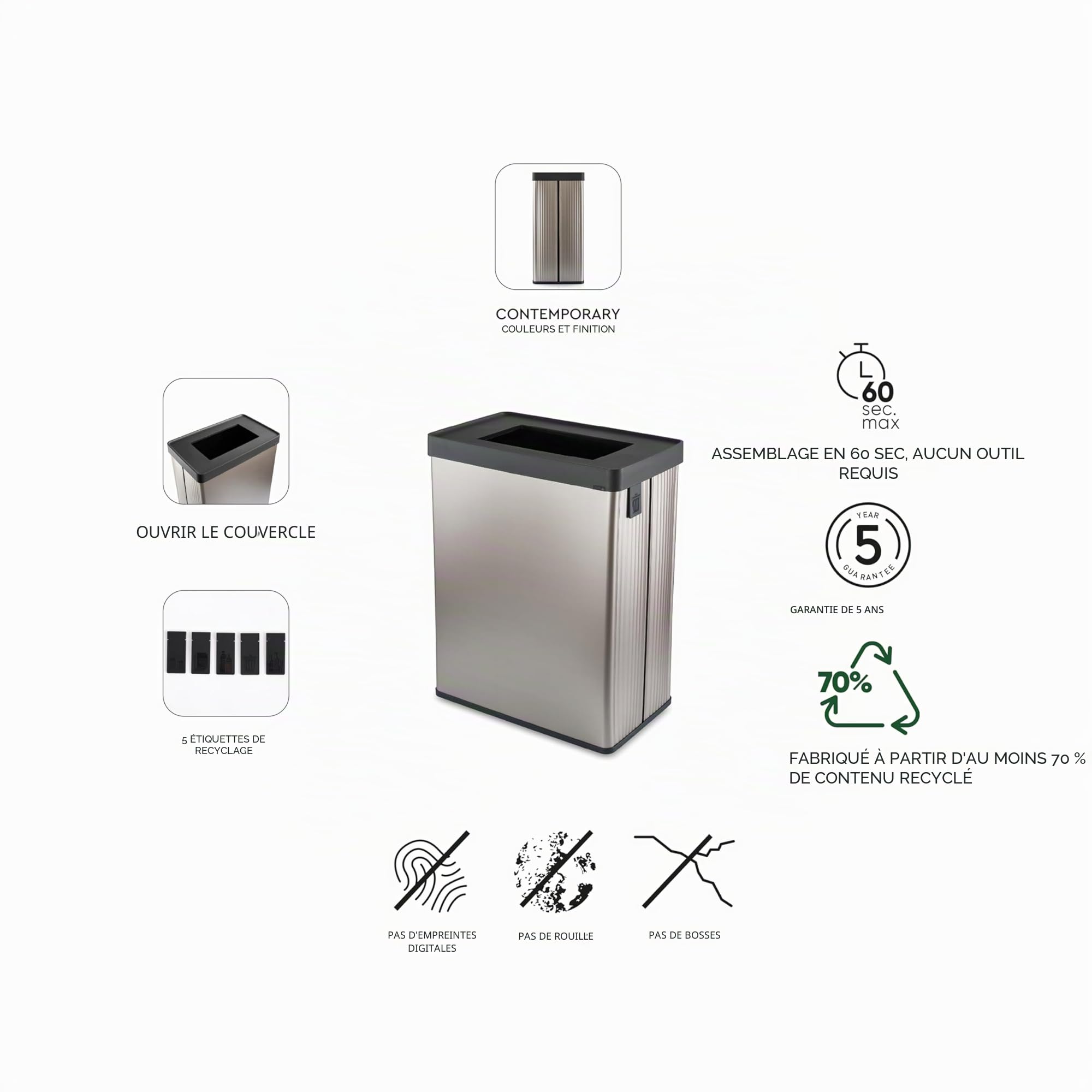 Curver Keter Verto Poubelle de recyclage double compartiment 54 l gris perle