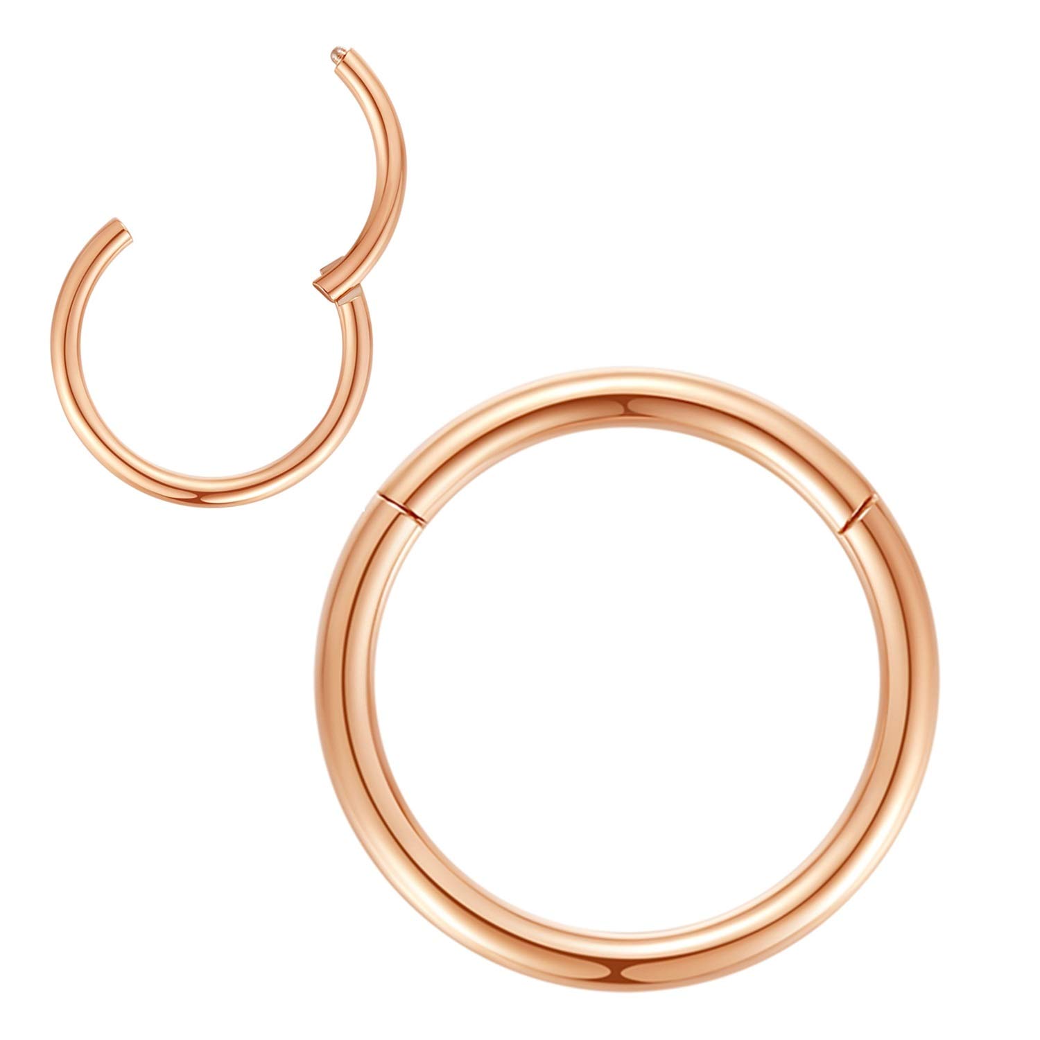Popuhoops 316L Surgical Steel Hinged Nose Rings Hoop Suptum Ring Body Piercing Lip Rings Helix Cartilage Rook Earrings 20G 18G 16G 14G 12G 10G 8G, Diameter 5mm to 16mm, Gold-Rose Gold-Silver-Black — view 10