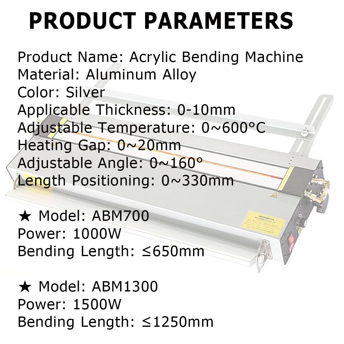 Doblador Plástico del PVC Acrílico,Máquina Dobladora Acrílico con Calefacción,con Marco Metal Y Posicionamiento En ángulo para Hacer Carteles,Placas Emisoras ABM1300