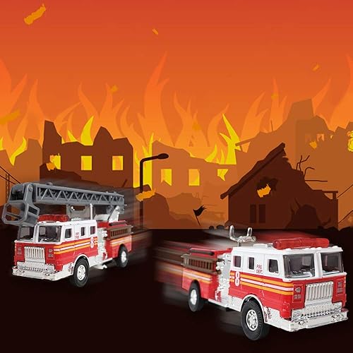 Miniatura 6 de ArtCreativity Camión de bomberos de 5.5 pulgadas, juego de 2, juguetes de camión de bomberos para niños y niñas de 3 a 5 años, incluye camión de