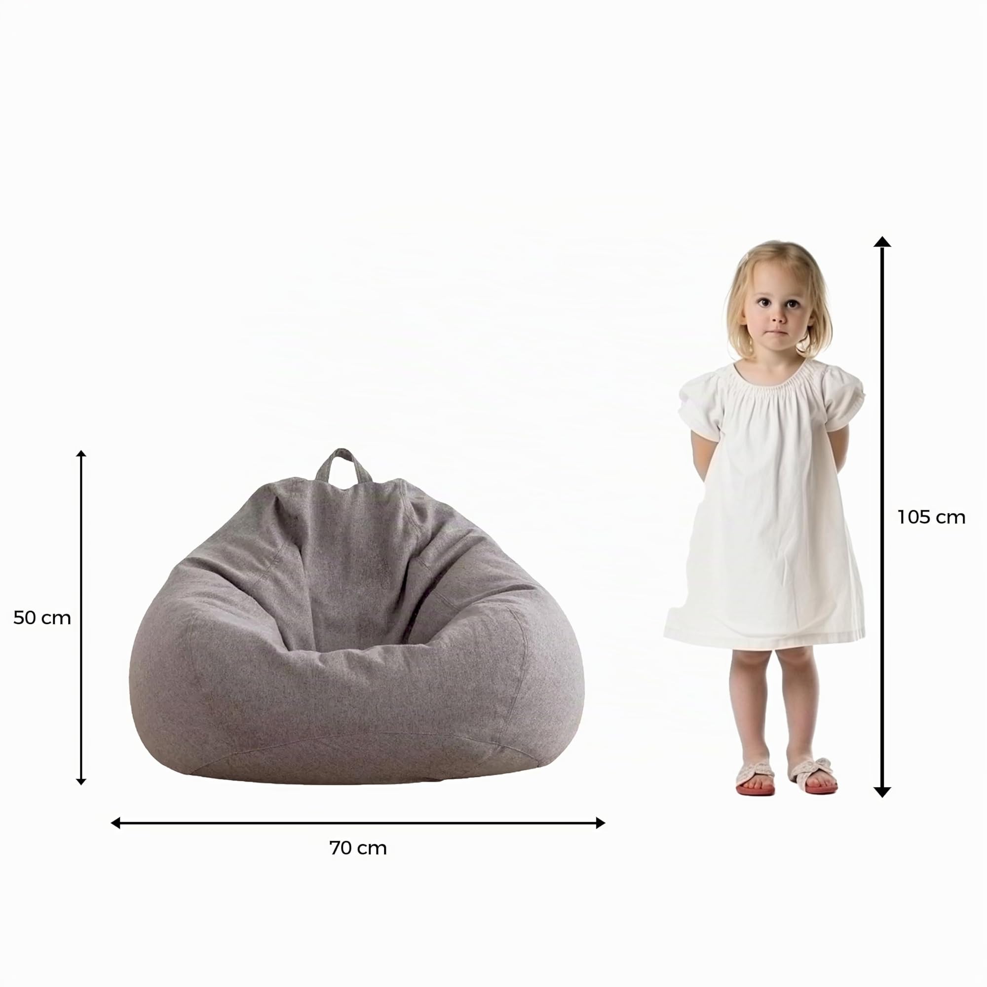 Pouf con imbottitura ecologica, pouf, poltrona relax, cuscino per il pavimento, sacco di fagioli (70 x 80 x 50 cm, 120 L), colore grigio scuro