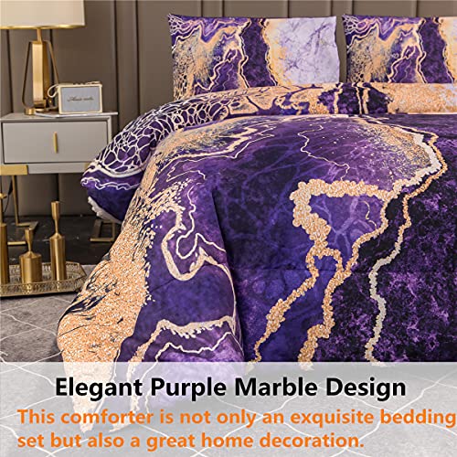 NTBED Marble Comforter Set Queen Purple,3-Pieces Microfiber Bedding Abstract Artwork Watercolor Ultra Soft Quilt for All Seasons