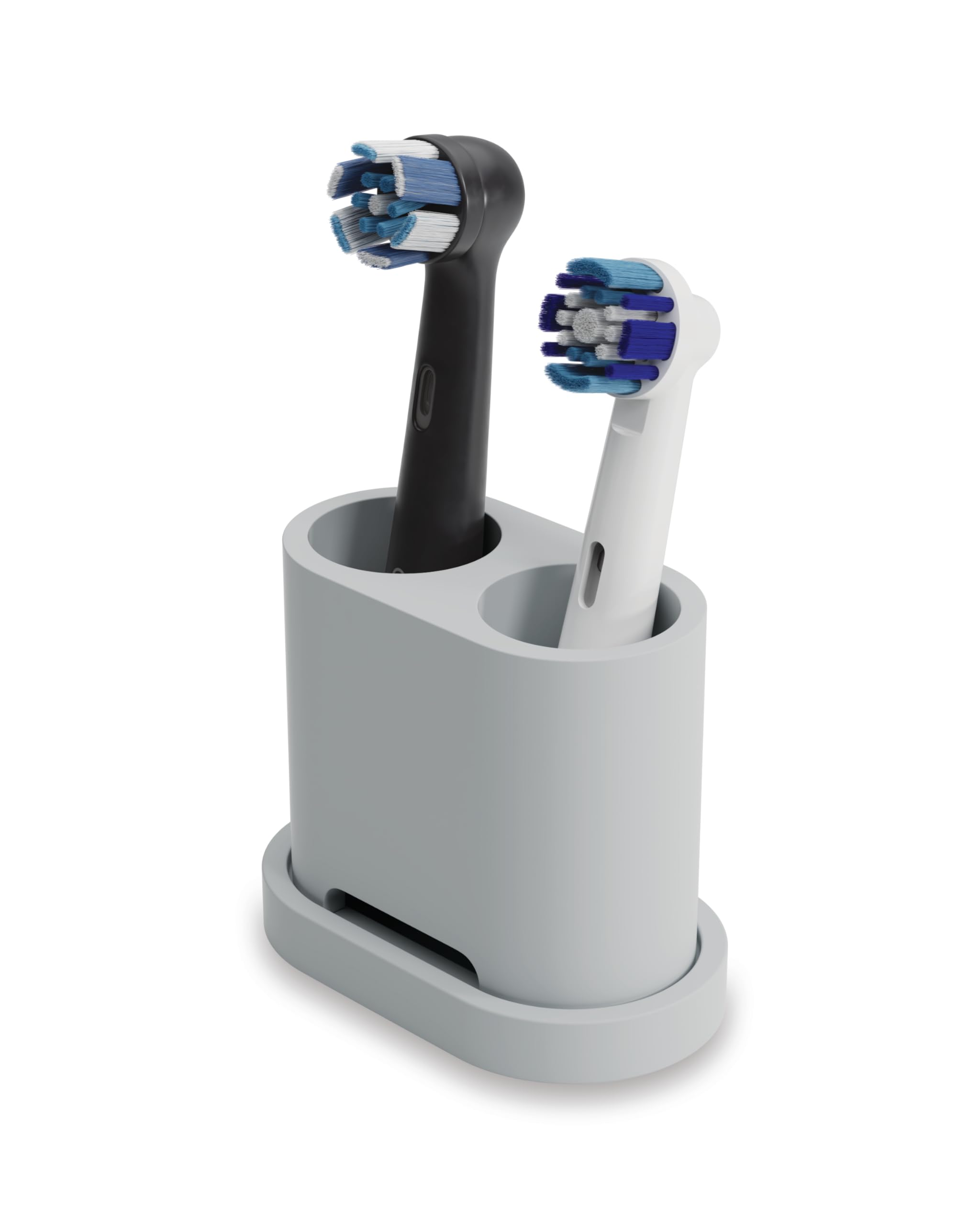 Qikfresh - 2-slot toothbrush and brush head holder - Compatible with Oral-B, iO, Philips Sonicare, Waterpik, Fairywill - Food-grade silicone (Grey)