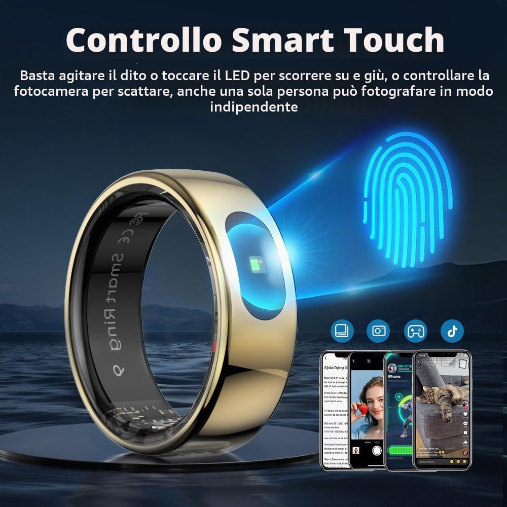 LED Touch Smart Ring for Women Men- Fitness Tracker with Heart Rate, Blood Oxygen, Sleep Tracker, Step Counter, 5ATM Waterproof, Touch Control Music/Video, No Subscription Fee for iOS/Android