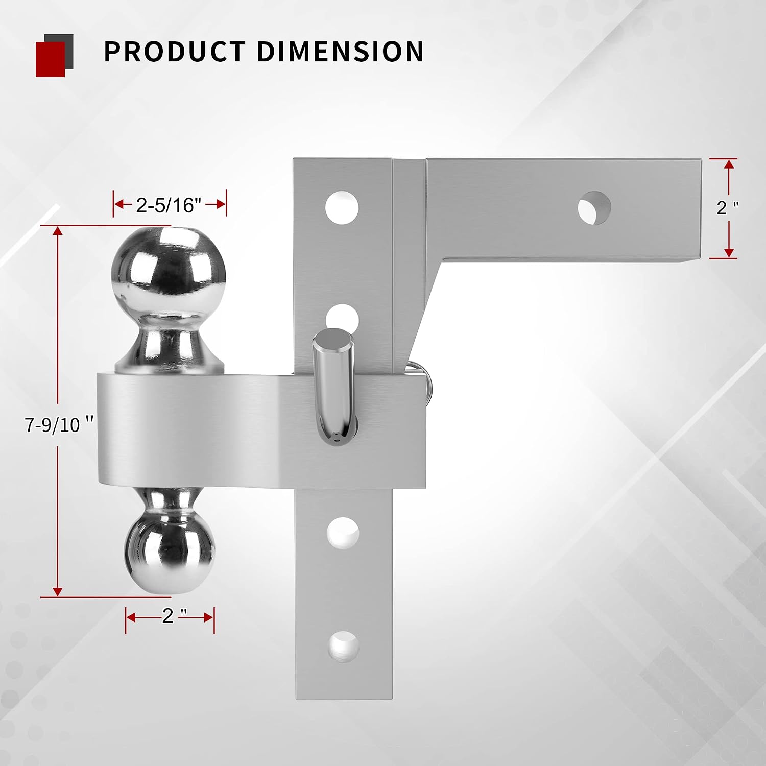 YITAMOTOR Adjustable Trailer Hitch, Fits 2-Inch Receiver, 8-Inch Drop Hitch, Aluminum Tow Hitch, Ball Mount, 2 and 2-5/16 inch Combo Stainless Steel Tow Balls with Double Key Locks, Silver