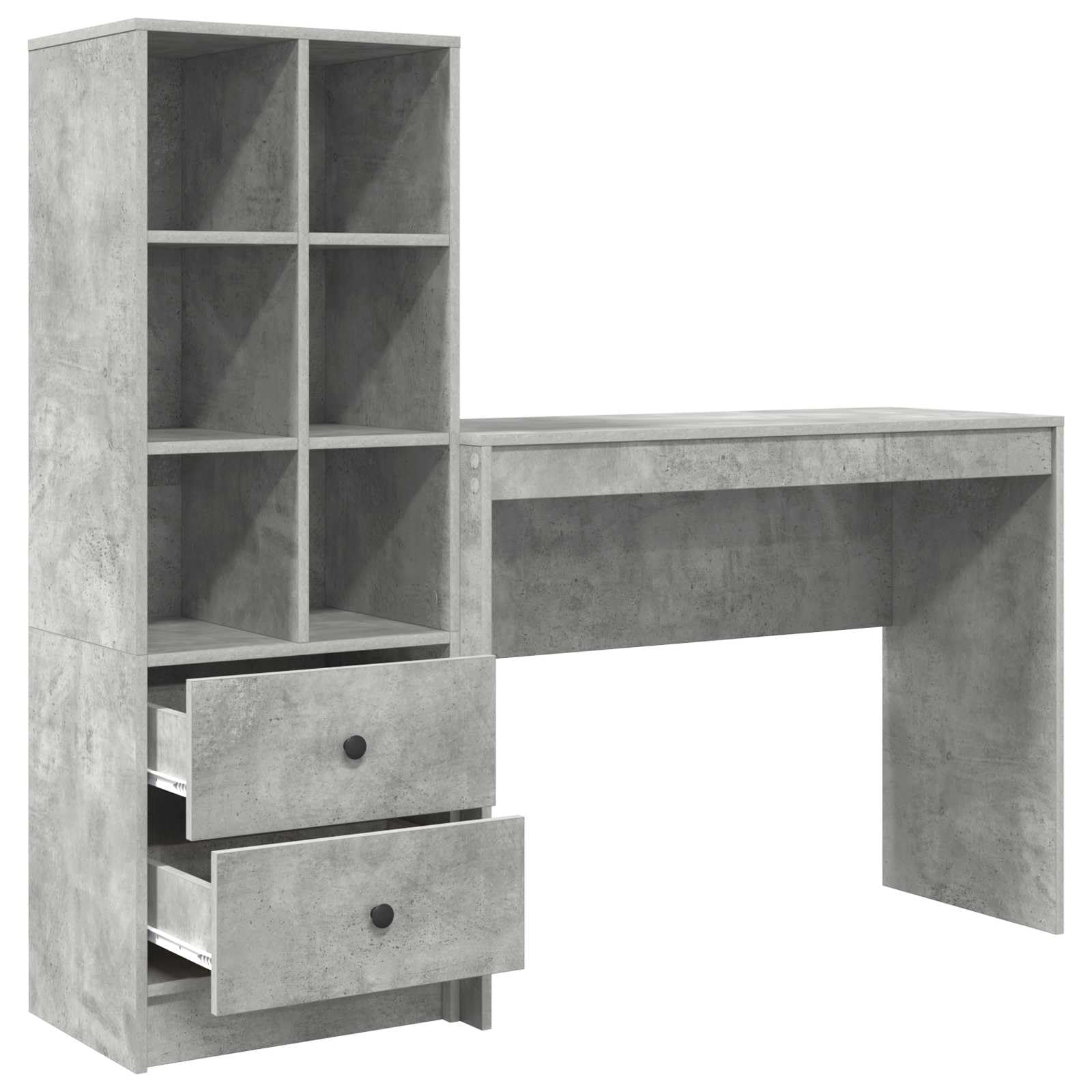 Schreibtisch mit Schubladen und Regal Beton Grau Holzwerkstoff 145,5 x 40 x 127 cm Büro Homeoffice Arbeitszimmer Stauraum Ablage ergonomisch für PC Laptop und Gaming