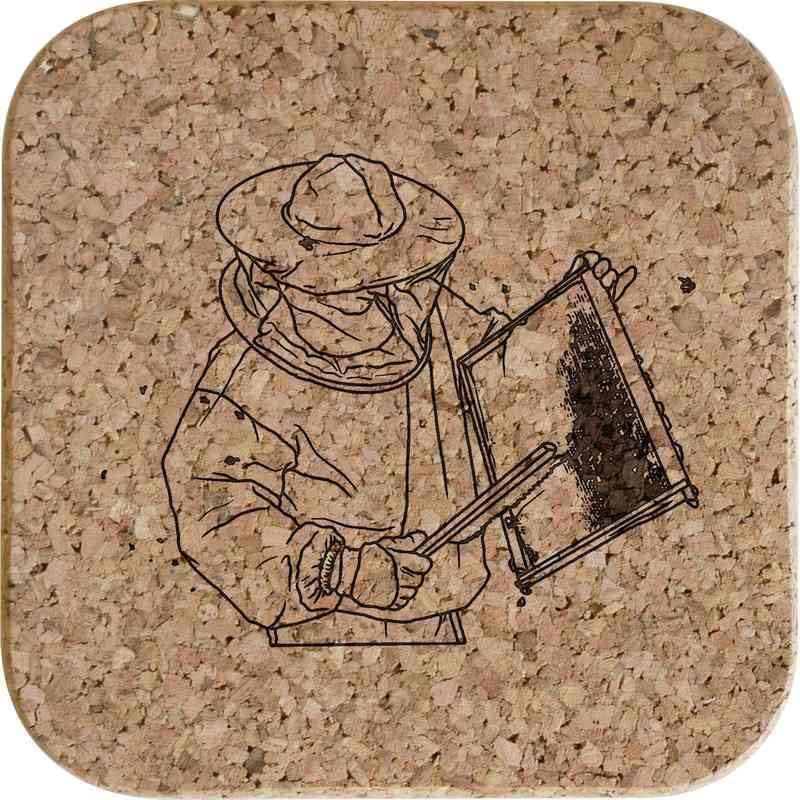4 x 'Bee Keeper' 10cm Square Cork Coasters (CR00198547)