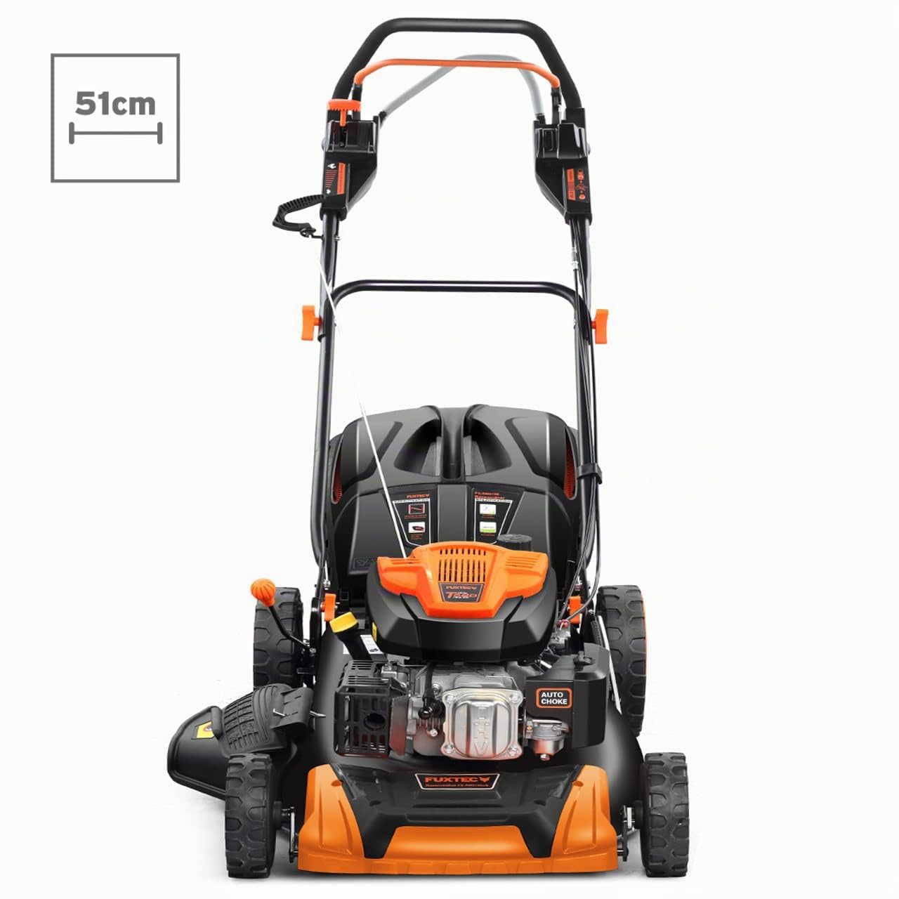 FUXTEC FX-RM5170PRO cortacésped Gasolina 4en1, 170 cm³ / 4 CV, 51 cm Ancho, Altura Ajustable, autopropulsado con Velocidad Variable, Bolsa 60 L, Mulching y Descarga Lateral.
