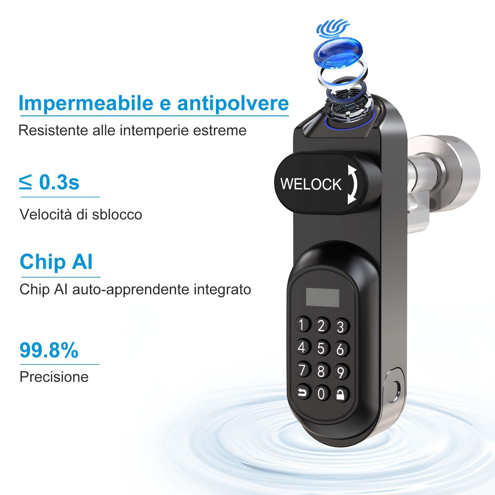 WELOCK U81 Serratura Smart,Serratura con impronta digitale con password,Bluetooth App,scheda RFID,Serratura Elettronica per Spessore 50-95mm,Facile da installare