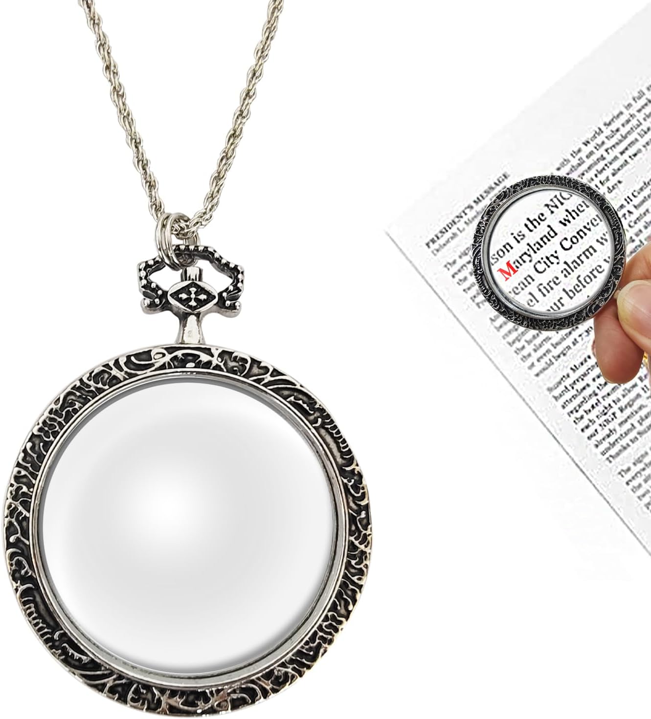 YYHSND 10X Magnifying Glass Necklace Magnifier Necklace Pendant Optical Magnifier with Chain Necklace for Library, Reading, Zooming and Jewelry (Color : Silver) YYHSND 10X Magnifying Glass Necklace Magnifier Necklace Pendant Optical Magnifier with Chain Necklace for Library, Reading, Zooming and Jewelry (Color : Silver)