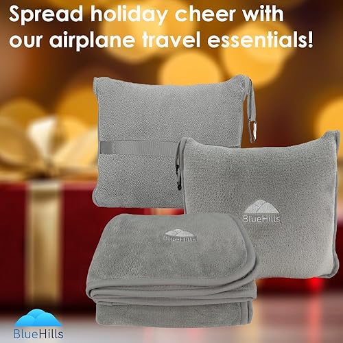 Miniatura 2 de BlueHills Manta de viaje suave de alta calidad, manta de vuelo de avión, funda de almohada con cinturón de equipaje y clip para mochila, paquete