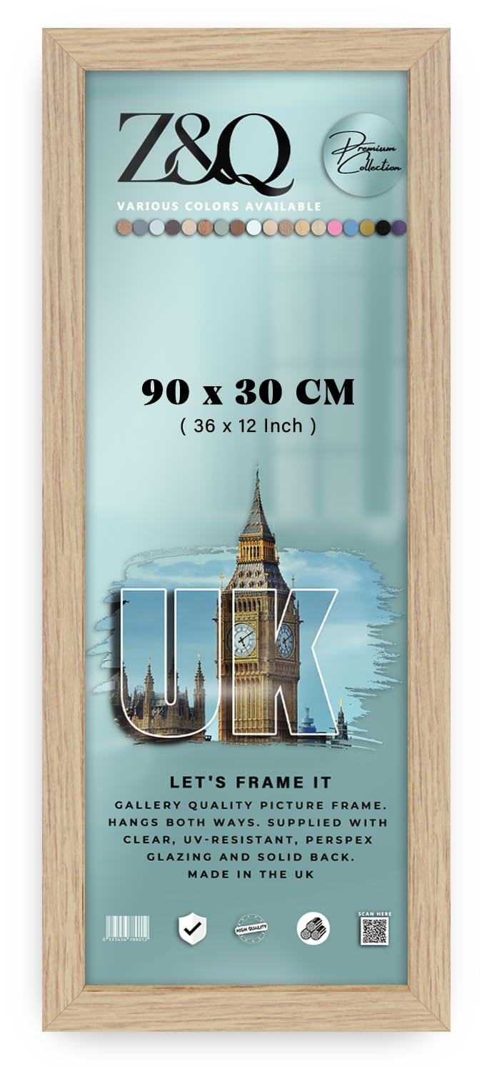 Z&Q | MDF Picture Frame (90 x 30 CM) Gallery-Style Display, Modern Home Décor 36 Inch x 12 Inch Hanging Frame, 900 x 300 mm [ Oak ]