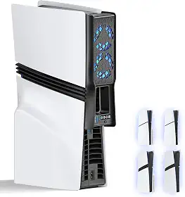 Ventilador de resfriamento automático para console PS5 Slim/Pro, silencioso, acessórios PS5, sistema de refrigeração com velocidade ajustável, ventilador de resfriamento eficiente plug-in PS5 para
