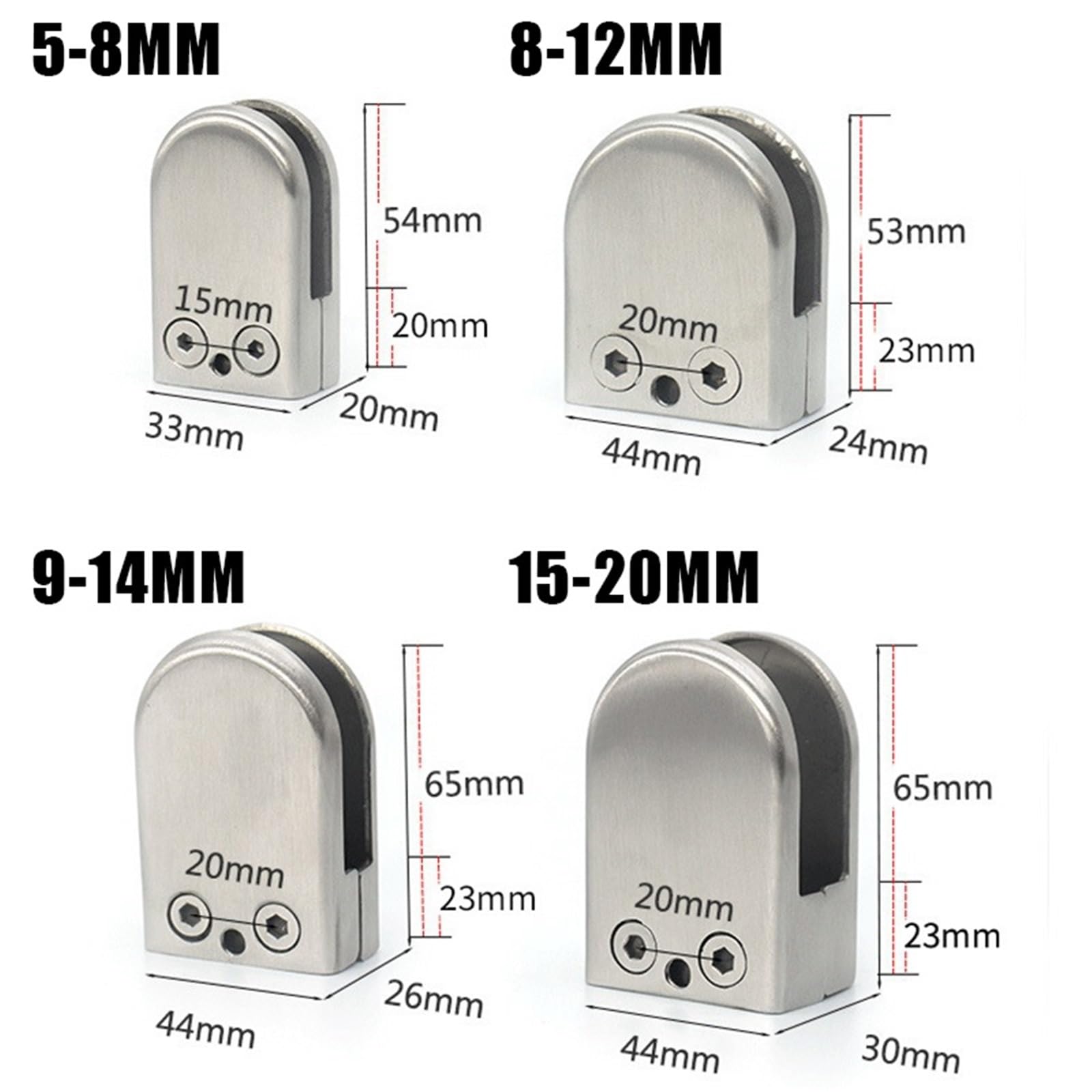 Fixation Verre pour Garde-Corps Pince à Verre en Acier Inoxydable, 4 pièces, Support de Verre réglable, Garde-Corps, Pince à Verre, Panneau Sandwich Fixe(8-12MM)
