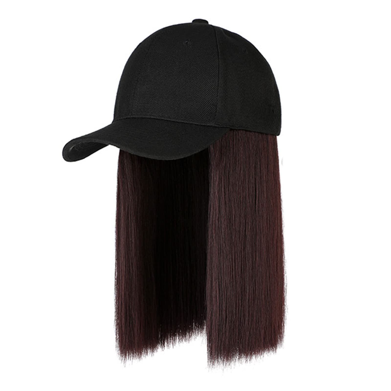 Vividly Synthetic Baseball Wig Black Brown Hat Wigs Cap With Hair Naturally Connect Bob Hair Baseball Cap Adjustable Wig Hats For Students Wig Hat Ponytail Wig Hats With Hair For Women (Dark Brown)