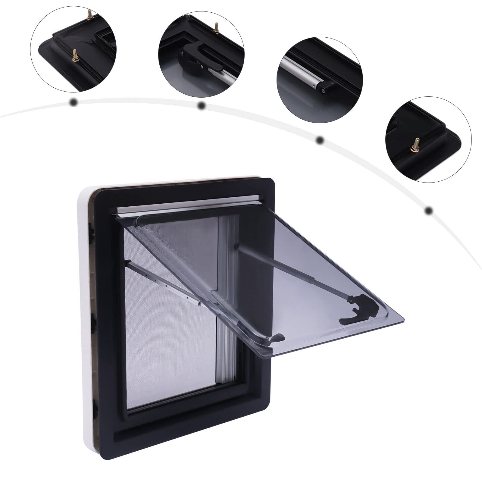 Ventana desplegable lateral, 45x50cm/90x50cm Ventana para autocaravana RV Ventana abatible externa con botón de presión para RV Caravana Camper Casa móvil con motor (45 x 50 cm)