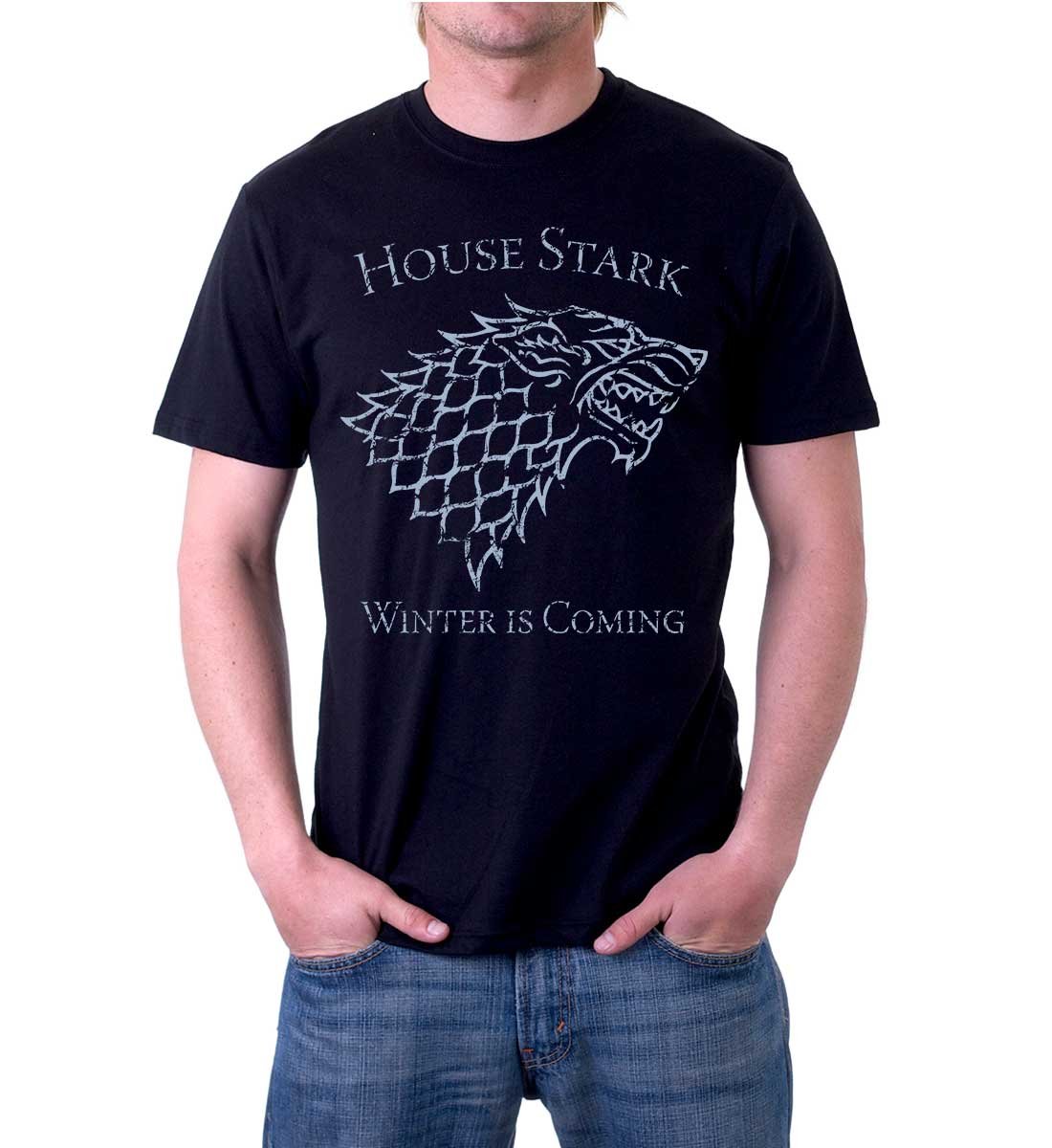 Xtees - Mens Vintage Style Game of Thrones House Stark Direwolf Sigil T-Shirt