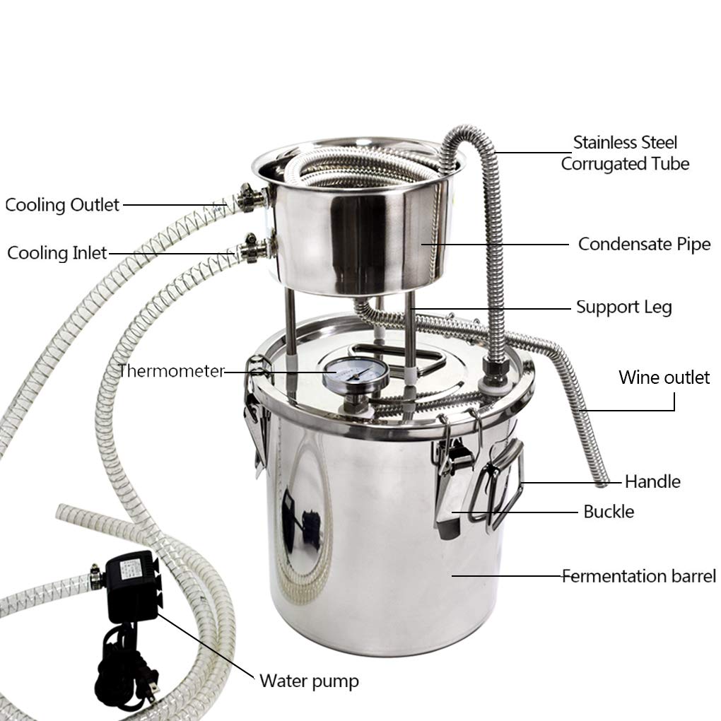 Kit de destilador de alcohol de 20 L Moonshine Still Home de acero inoxidable 304 para hacer vino con bomba