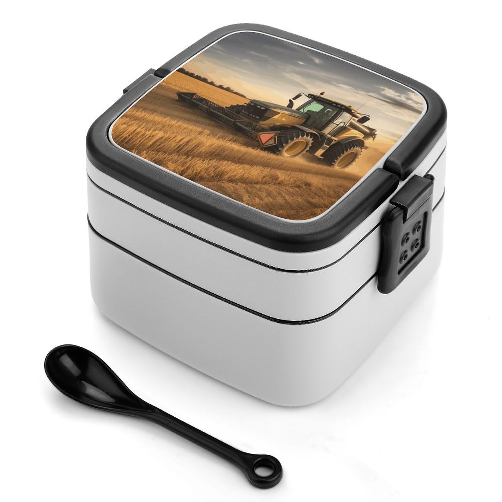 VstaDank Farm Tractor Harvest Bento Box Portable Adult Lunch Box with 2 Layer&Spoon Reusable Insulated Lunchbox Large Food Containers Leak Proof Lunch Containers for Work Camping Meal Prep
