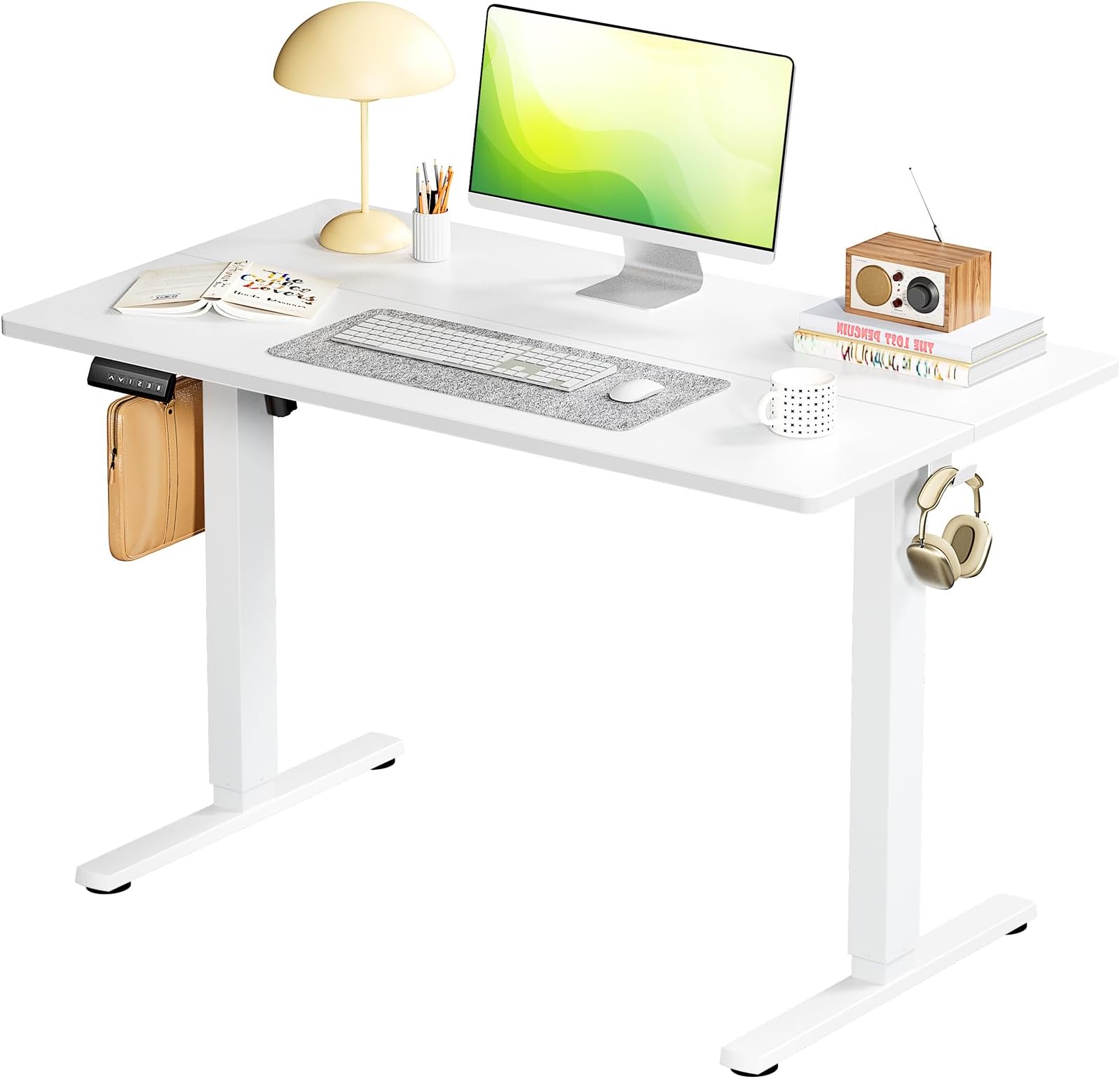 SMUG Standing Desk, Adjustable Height Electric Sit Stand Up Down Computer Table, 40x24 Inch Ergonomic Rising Modern Lift Motorized Gaming Desktop Workstation for Work Home Office, White
