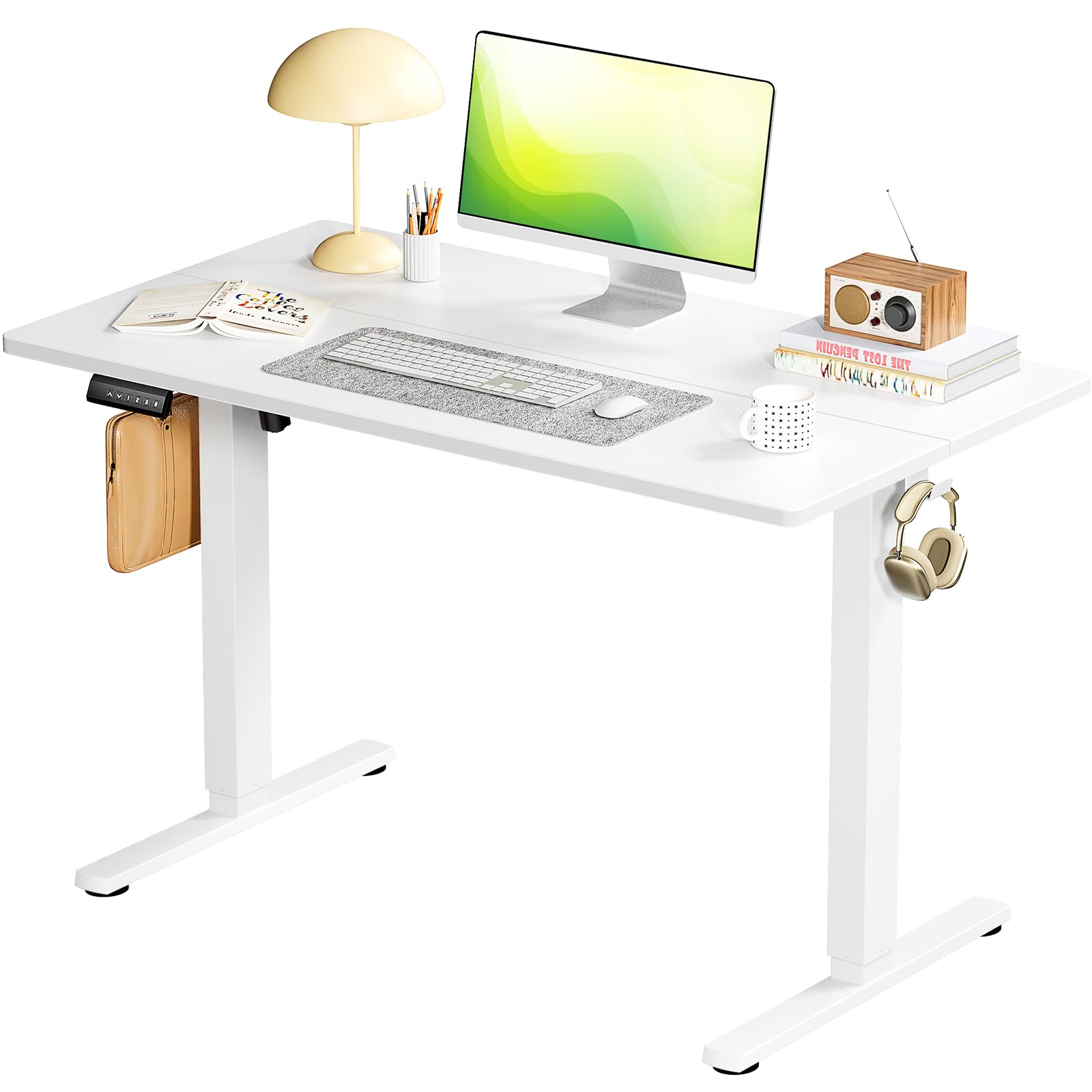 SMUGStanding Desk, Adjustable Height Electric Sit Stand Up Down Computer Table, 40x24 Inch Ergonomic Rising Modern Lift Motorized Gaming Desktop Workstation for Work Home Office, White