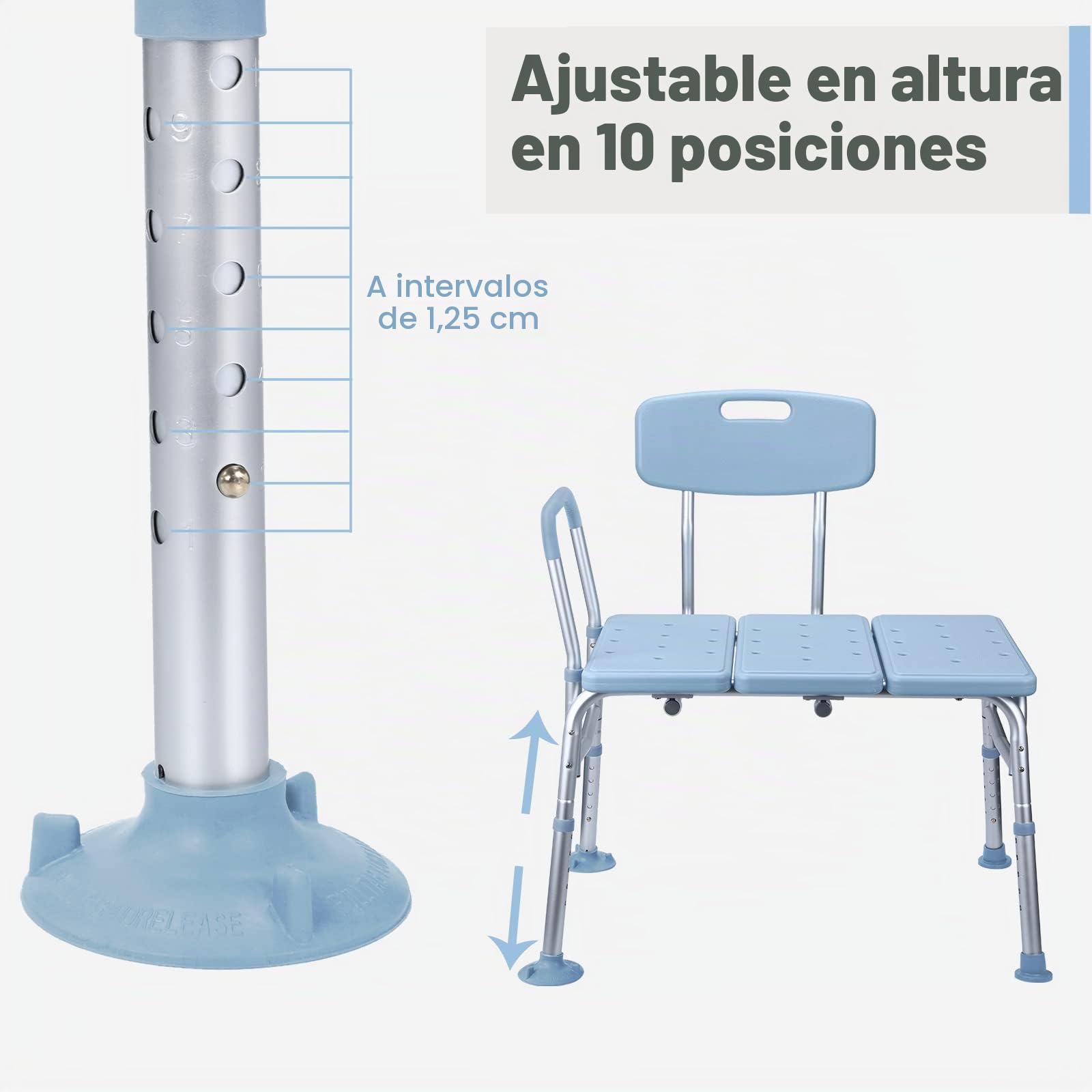 UISEBRT Asiento de bañera para personas mayores, altura ajustable, silla de ducha antideslizante, hasta 150 kg, con respaldo y reposabrazos