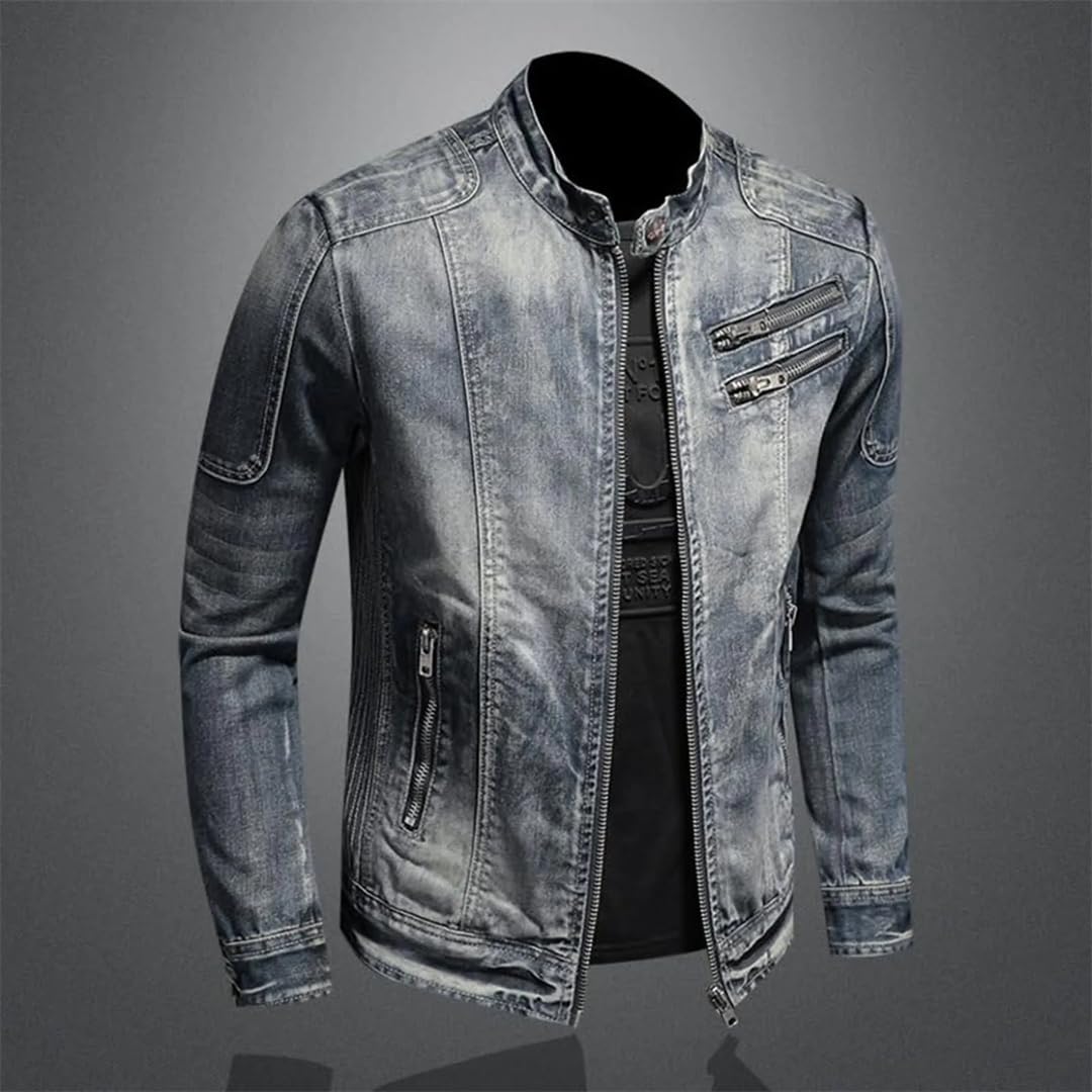Męska kurtka dżinsowa vintage z zamkiem błyskawicznym Stand Up Slim Fit Outwear wiatrówka kurtka zimowa