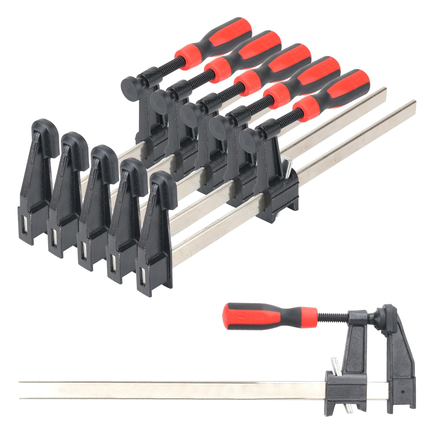 Hautfenm Red Pack 12 Inch Woodworking Clamps, Bar Clamps With 2.5 Inch Throat Depth & Handle, 12 Inch Clamp Or Woodworking, Metalworking, 600 Lbs Capacity Size 5
