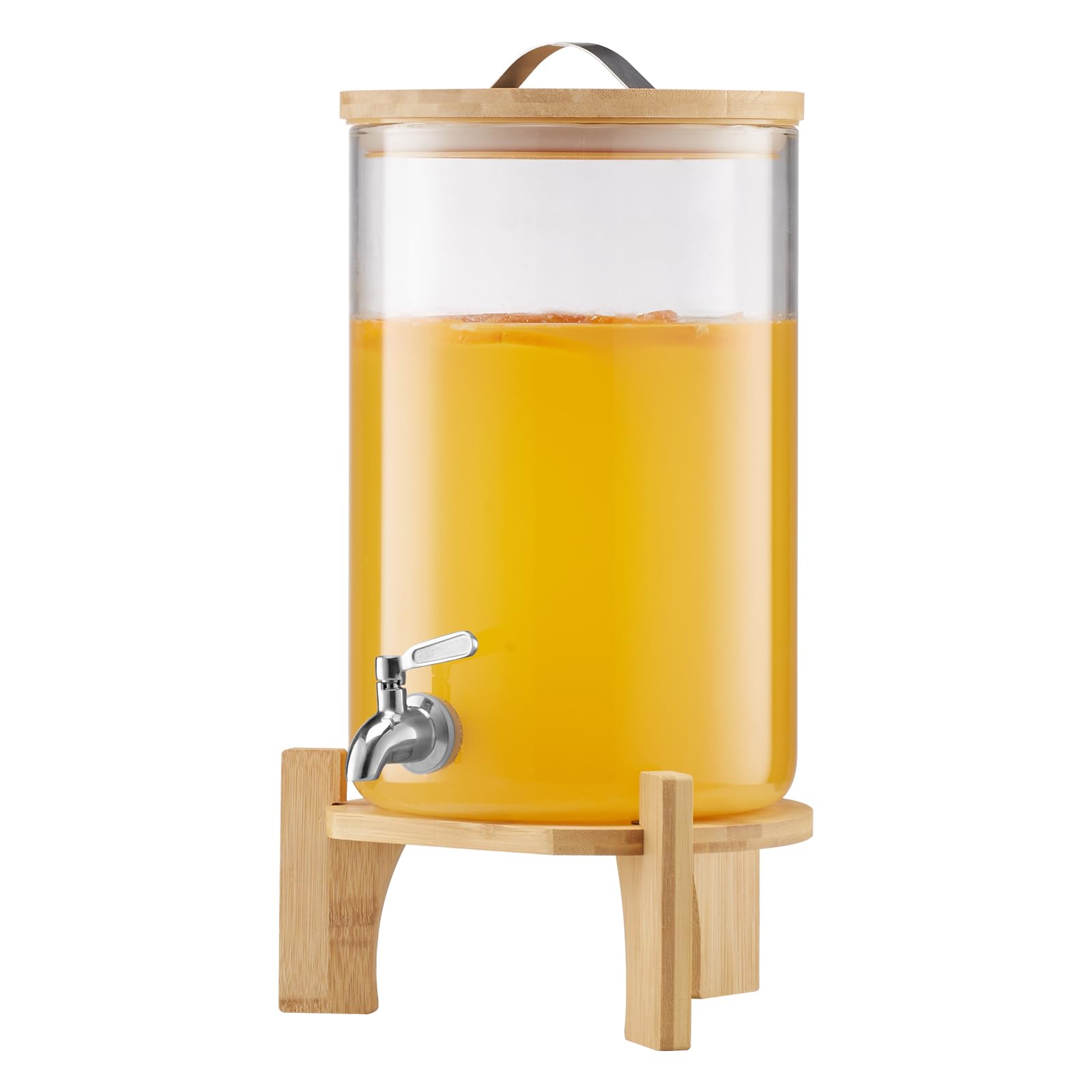 VEVOR Distributore di Bevande 8 L per Feste, Contenitore di Succhi in Vetro con Supporto in Legno con Rubinetto in Acciaio Inox, Distributore di Tè Freddo, Limonata per Ristoranti, Hotel e Feste