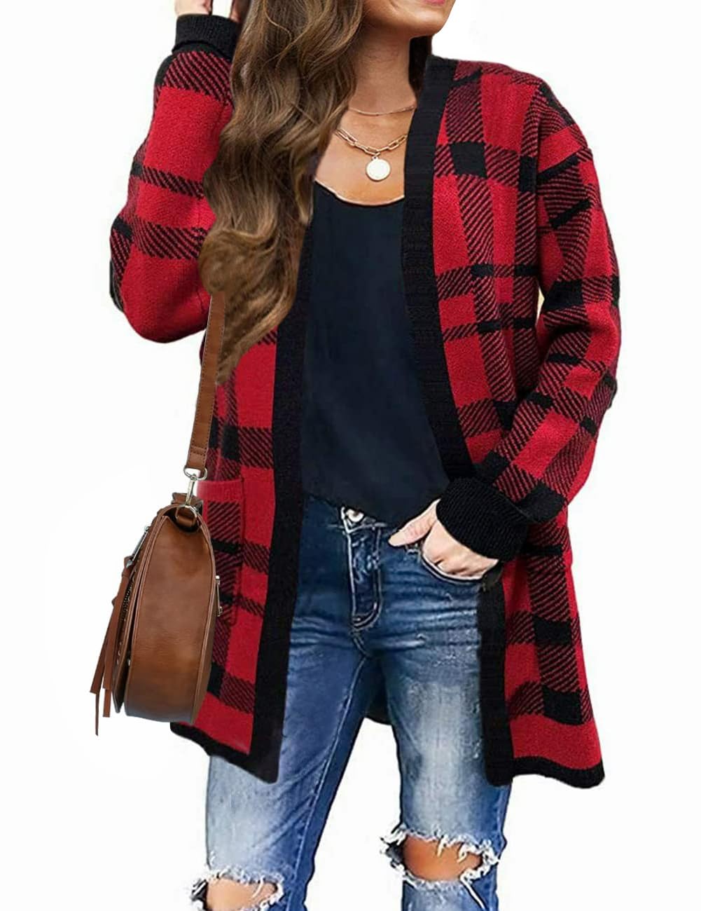 ZESICA Womens Fall Winter Long Sleeves Open Front Leopard Print Knitted Sweater Cardigan Coat Outwear
