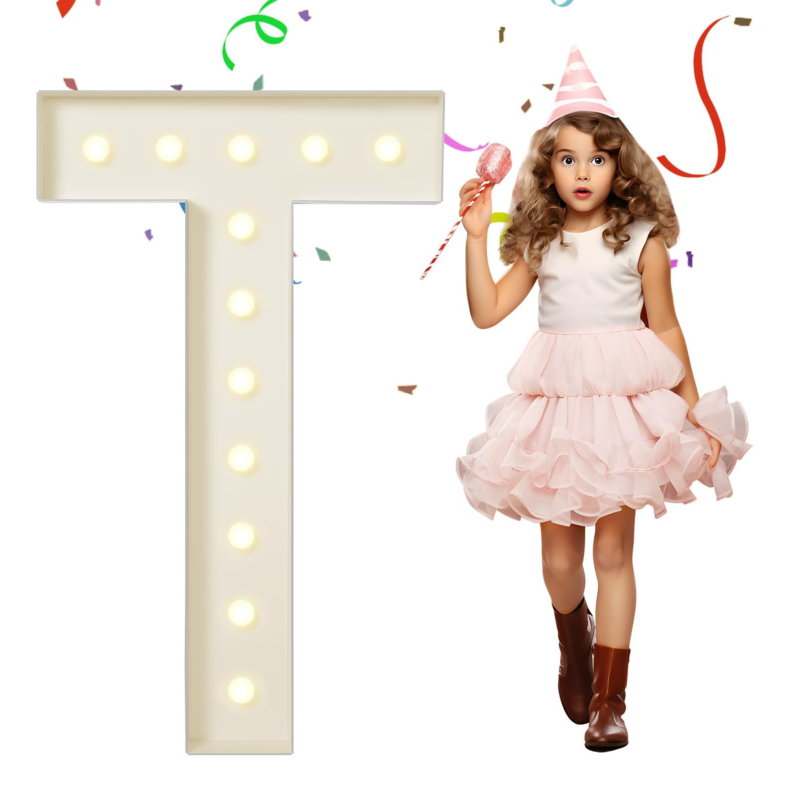 3.3FT Warm Glow Marquee Letter Lights T, Giant Light Up Decor Letters Lamps to Brighten Up Kids Rooms, Holiday Parties, Photo Booths, Gender Reveal,100cm/40in