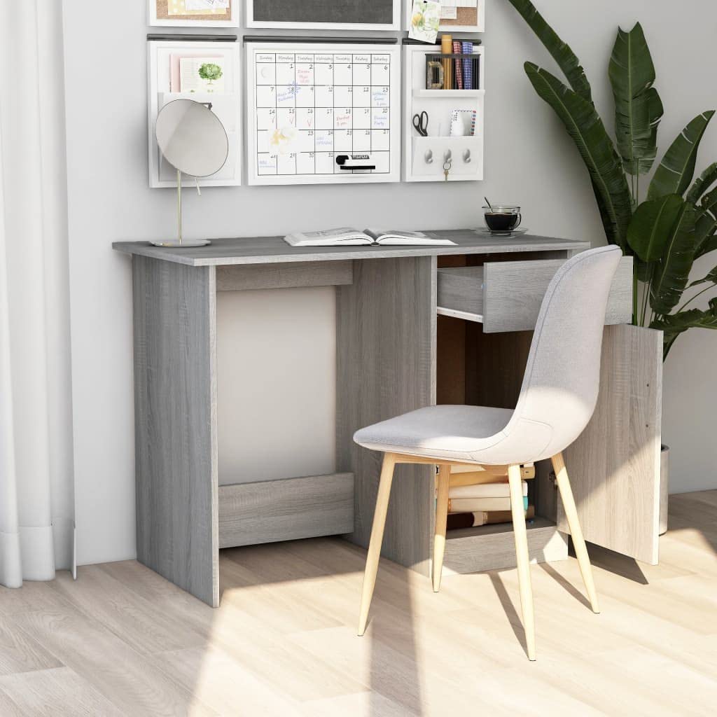 Scrivania Grigio Sonoma in Legno Multistrato 100x50x76 cm con Cassetto e Anta, Tavolo Scrittoio per Ufficio, Casa, Studio, Smartworking, Postazione PC Gaming Salvaspazio