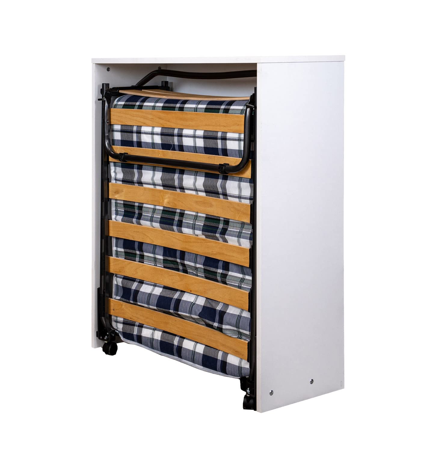 Arredo Stock Letto singolo estraibile e a scomparsa con mobile bianco, rete e materasso, 80x190 cm