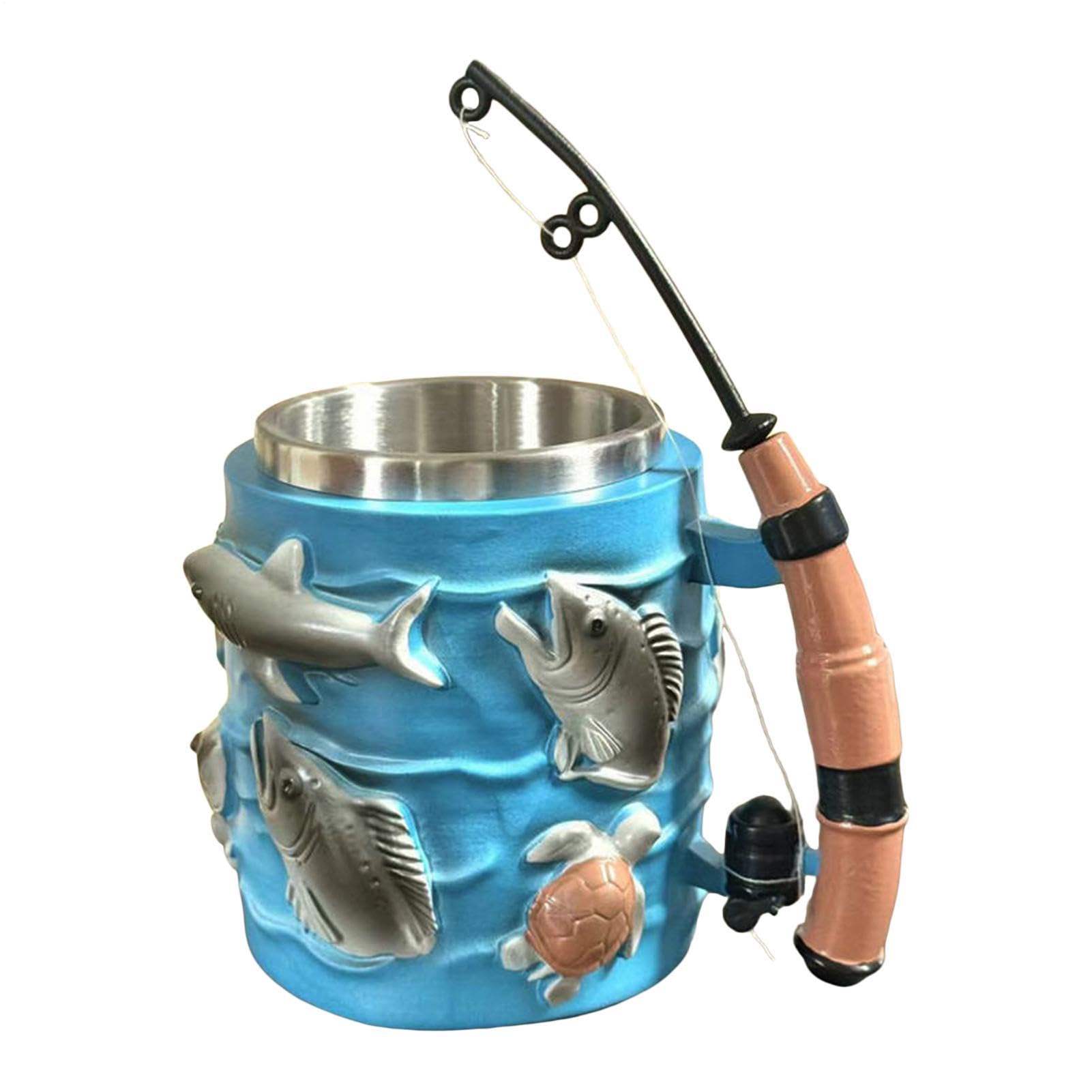 Taza de café con diseño de pesca en relieve 3D y mango de 300 ml