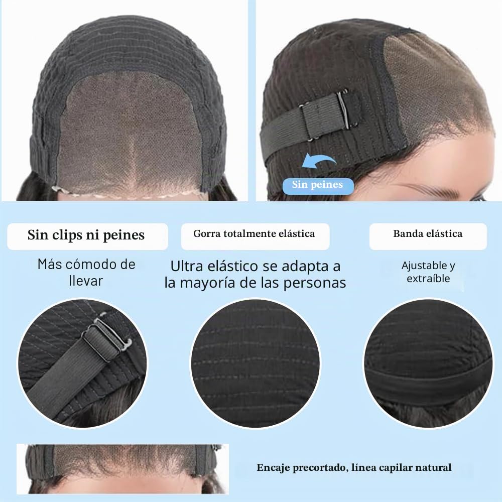 Peluca Bob Lace 4x4 Glueless Deep Curly Lace Bob Wigs Wear and Go Brazilian Pelucas Cortas para Mujer Pre Cut Human Hair Wig Pelucas de Cabello Humano Pre Plucked 10 Pulgada Natural Black