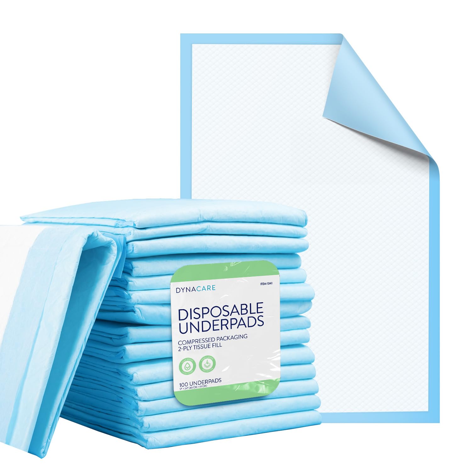 Dynarex Disposable UnderPad, 17" x 24", 22g, 100 Count, Medical-Grade Incontinence Bed Pad to Protect Sheet, Mattresses, and Furniture