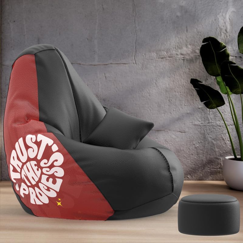 Biggie Bean Bag Cover 4XL Evergreen Classics Bean Bag-Loud Prints-Soft Landings-Styled with Free Cushion & Footrest (Matching Color : Printed Trust The Process-Black)-image-15