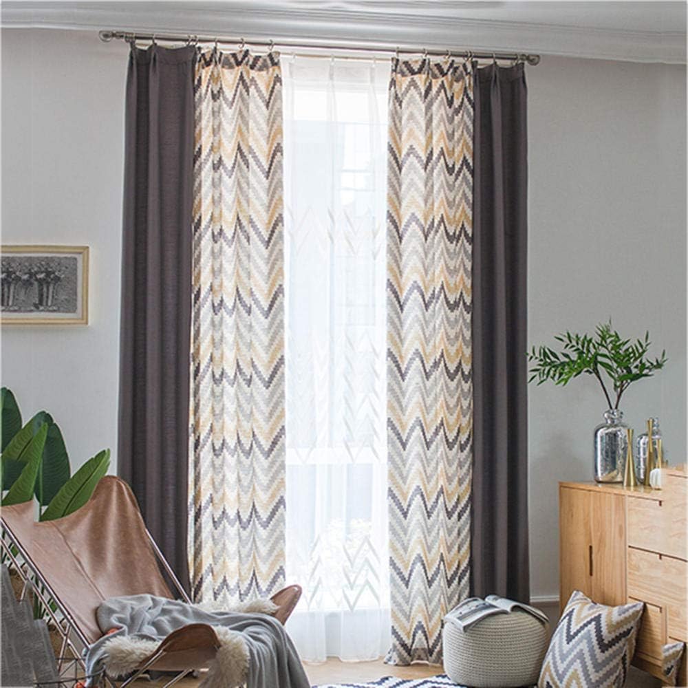 Tulle Blackout Room Darkening Living Room Bedroom Bay Window Drapes Curtain Hooks 2 Pieces-1.5 × 2.7 m (W × H) × 2_Yellow Curtains
