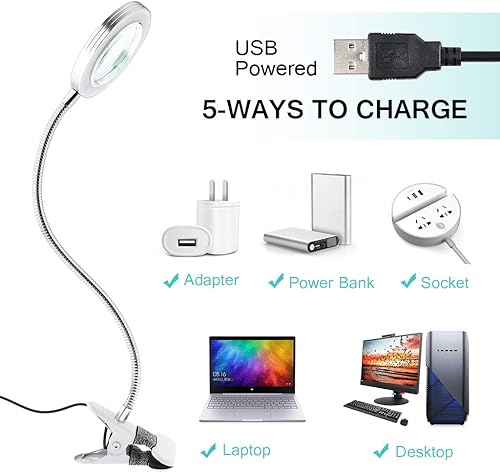 Miniatura 5 de JimKing Lámpara de aumento, lámpara de escritorio de luz de tatuaje, luz de libro LED con clip, lámpara de cama USB para lectura, tatuaje,