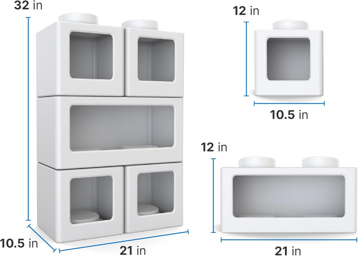 Step2 Contemporary Builders Stackable Storage Cubes, Modular Building Block Kids Toy Organizer, 5-Piece Set, Open-Front, White