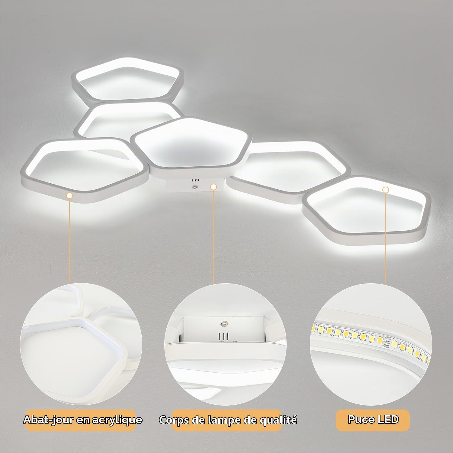 Plafonnier LED Moderne, 58W 3000K-6500K Lampe de Plafond Dimmable, 5 Anneaux Design Chambre Eclairage Luminaire Plafonnier avec Telecommande APP pour Salon Bureau Cuisine Couloir