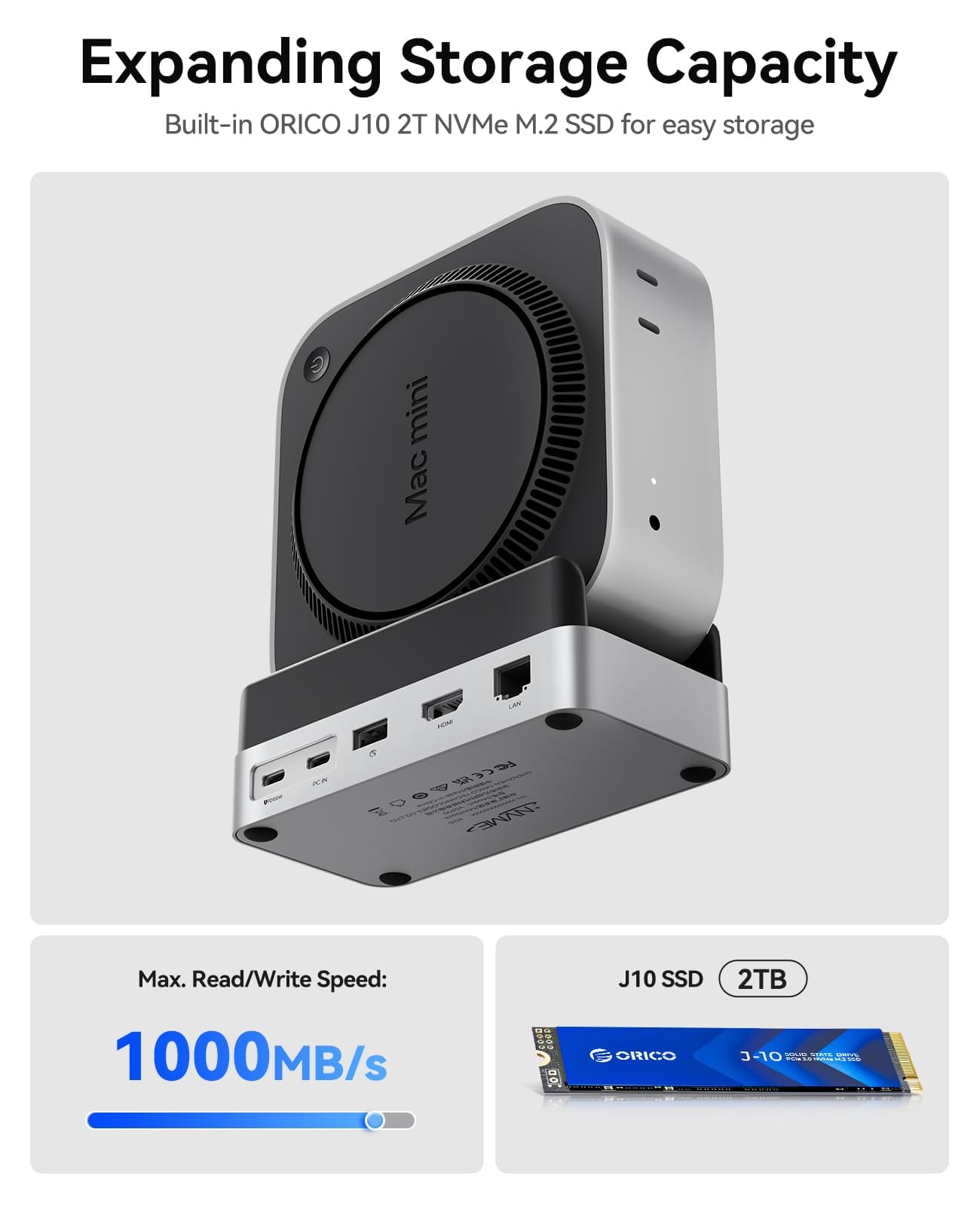 Mac Mini M4 24gb 1T, ORICO MiniDock 1TB他 ORICO MiniDock e suporte compatível com Mac mini M4, hub de