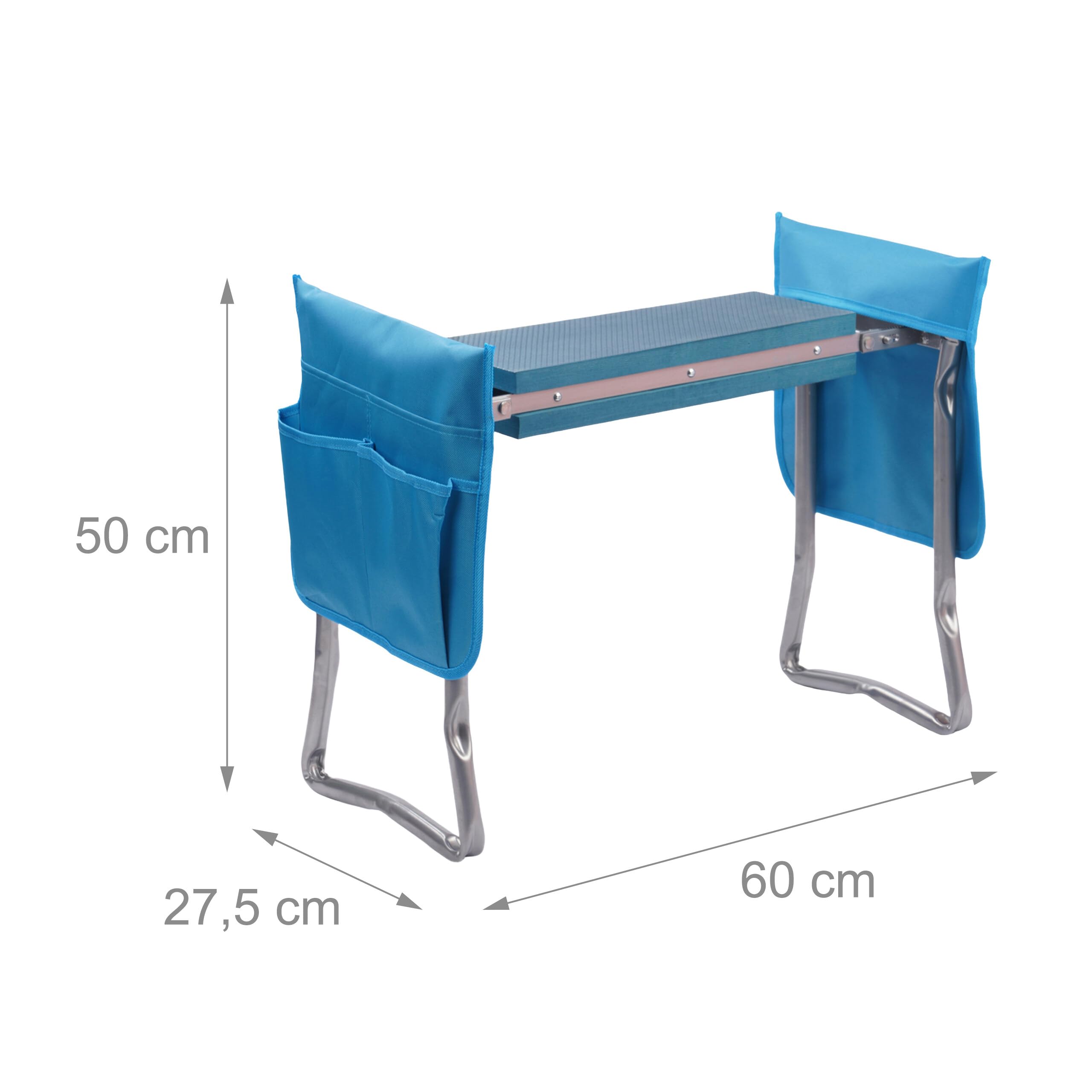 Relaxdays Banc-Genoux Pliable rembourré 2-en-1 avec Poches, jusqu'à 150 kg, 50x60x27.5 cm, Bleu Clair