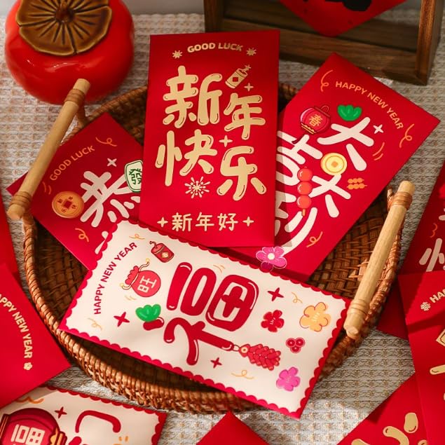 Chinees Nieuwjaar Rode Enveloppen 2024, SEPGLITTER 54 STKS Chinees Nieuwjaar Rode Enveloppen 2024, SEPGLITTER 54 STKS