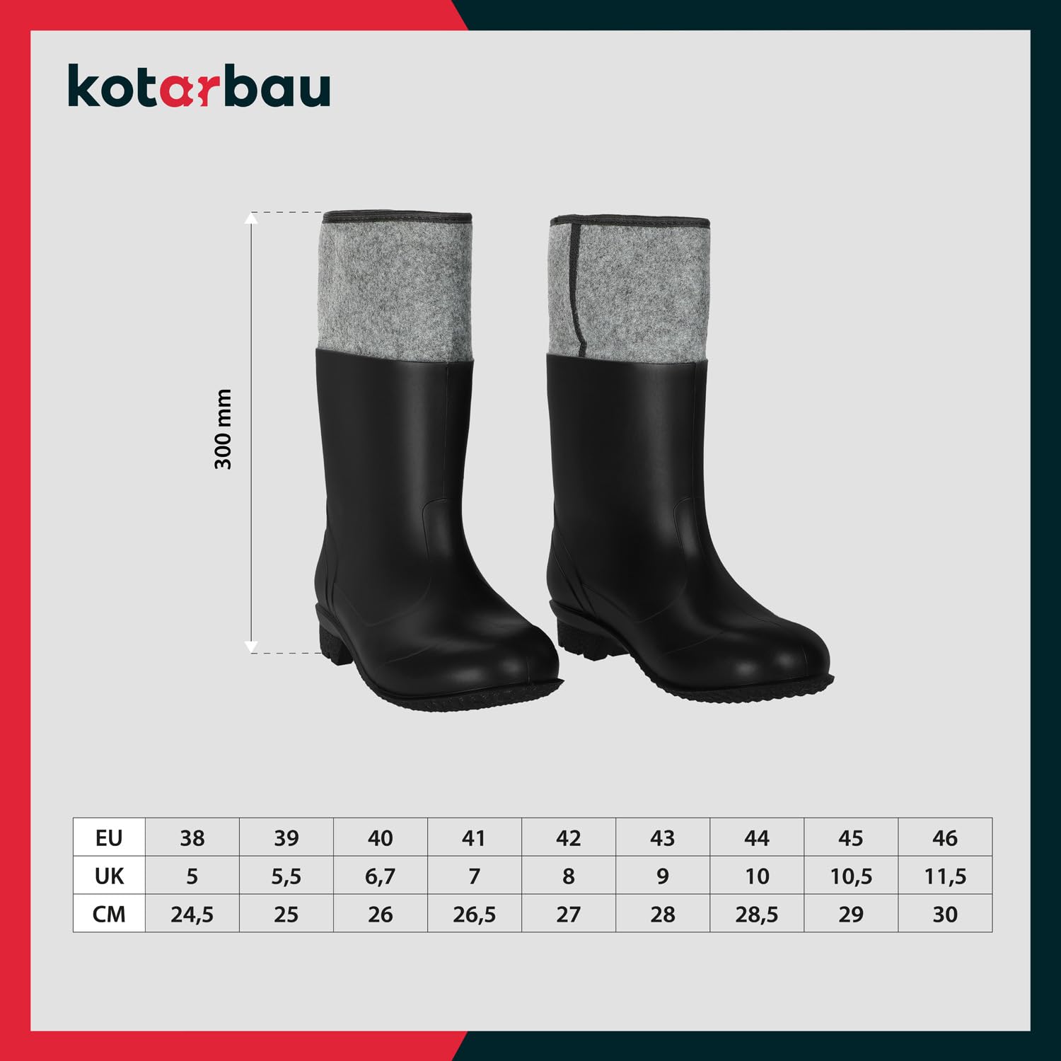 KOTARBAU Kalosze filcowe, uniseks, buty robocze, kalosze robocze, wodoodporne, zimowe