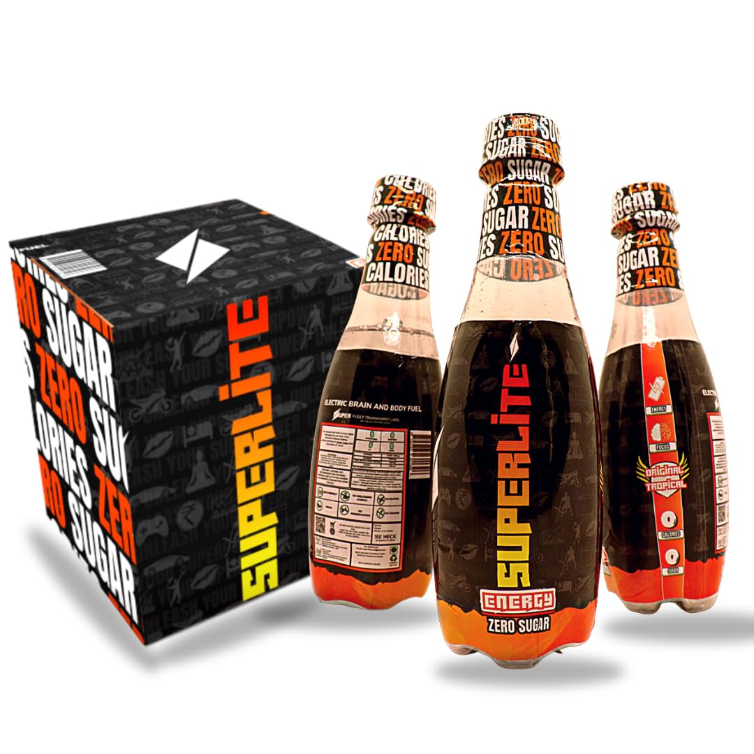 Superlite Sugarfree Energy Drink|0 Sugar & 0 Calories|Power Of 90Mg Caffeine, Taurine, Coq10, Clb|Vegan & Keto Friendly|Tropical Flavour