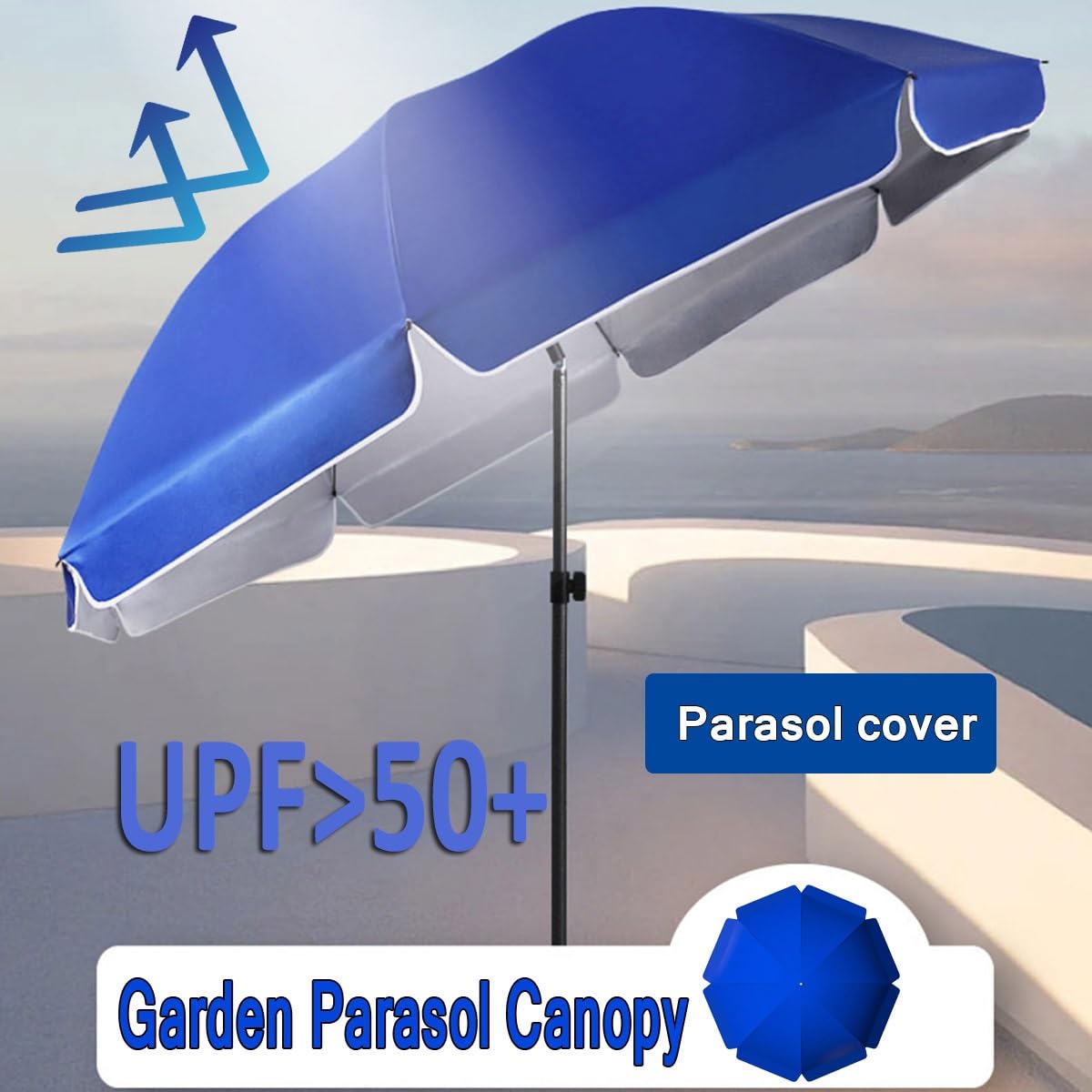 Zapasowy baldachim parasola tarasowego, 0,98 m – 1,45 m – pokrowiec na parasol 8-ramienny, do użytku na zewnątrz i na taras, odporny na warunki atmosferyczne.