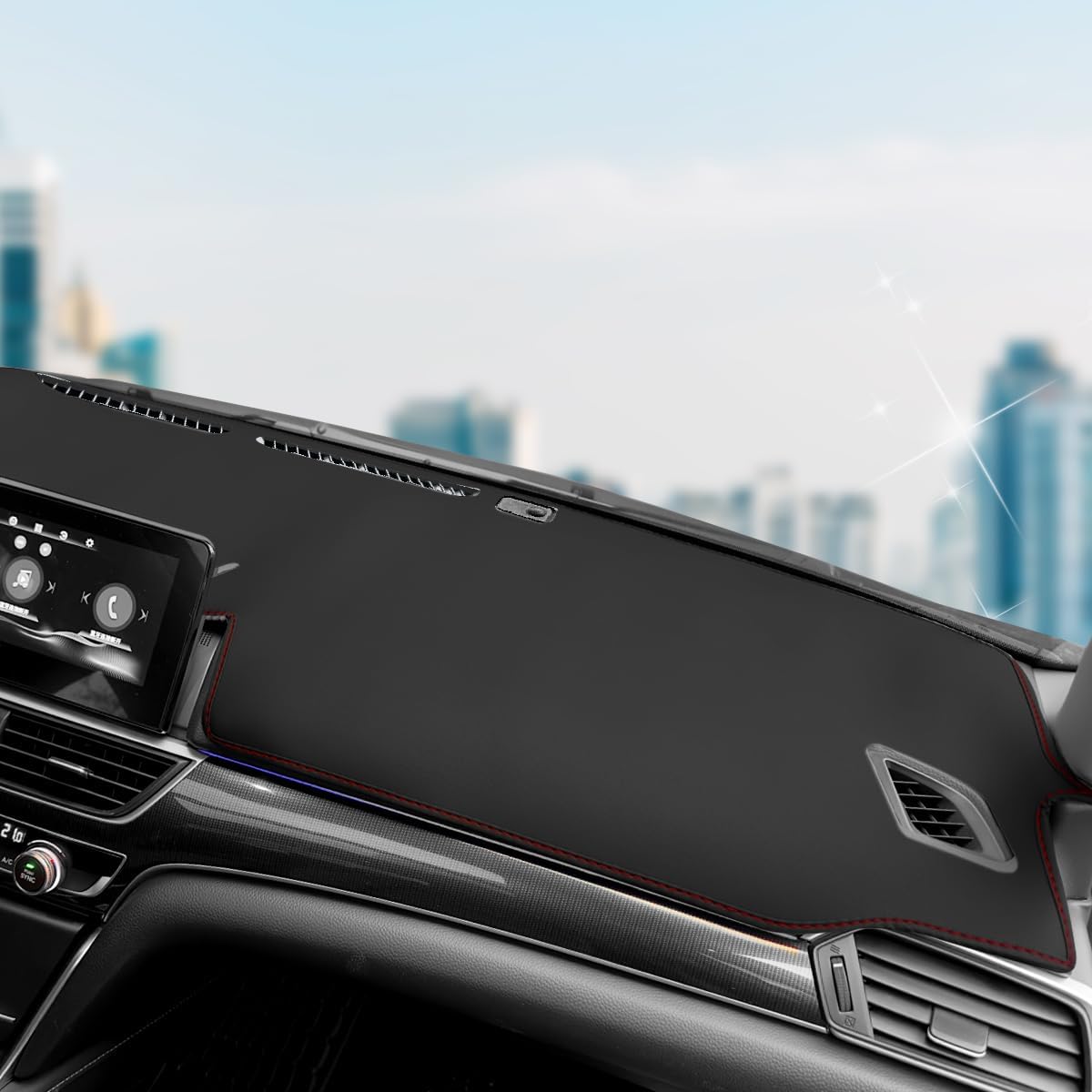 Fit for Honda Accord 2018 2019 2020 2021 2022 Dashboard Black Center Console Cover Dashboard pad Protector Sunshade Upgraded Edge Microfiber Leather Pad (2018-2022 Without HUD, Black Stitching)