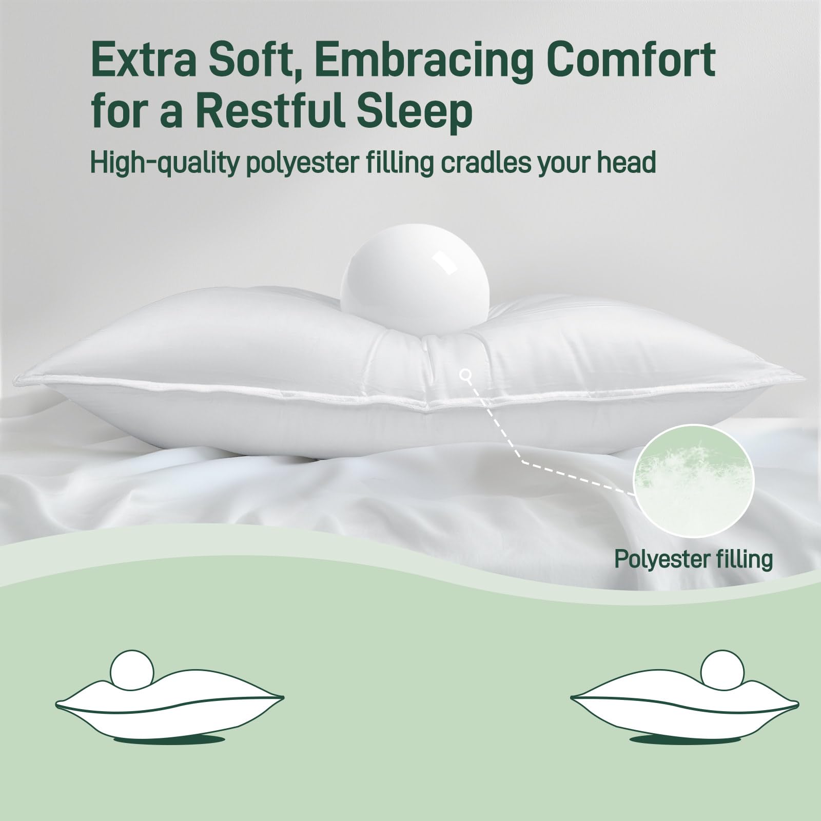 Cuscino in bambù – Cuscini da letto in memory foam sminuzzati rinfrescanti con federe ipoallergeniche, allevia il dolore al collo, il russare e aiuta con l'asma, per dormire, schiena/stomaco e lato